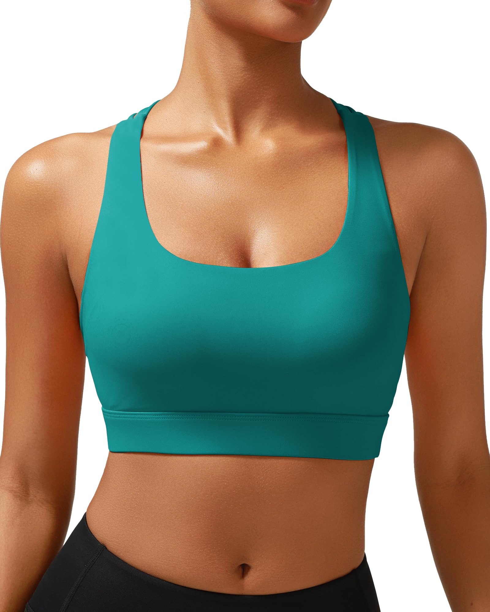 RUNNING GIRL High Impact Sports Bras for Women - Scoop Neck Strappy Sports Bra High Support Moulded Cup Workout Bra