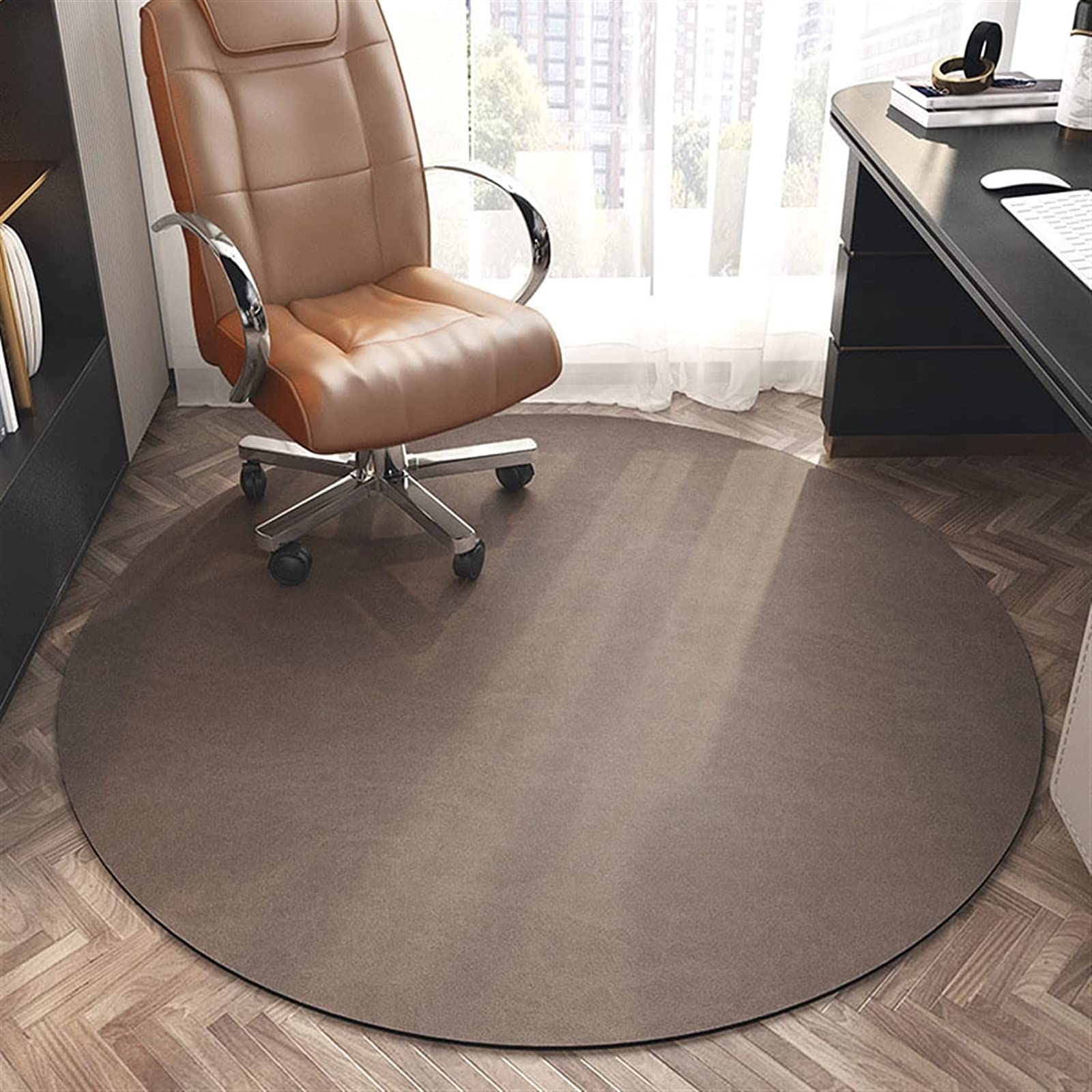 THE WHITE SHOP Round Office Chair Mat for Hardwood Floor Computer Gaming Rolling Chair Mat Floor Protector Mat Desk Rug Wood Tile Protection Mat for Office Home, Brown