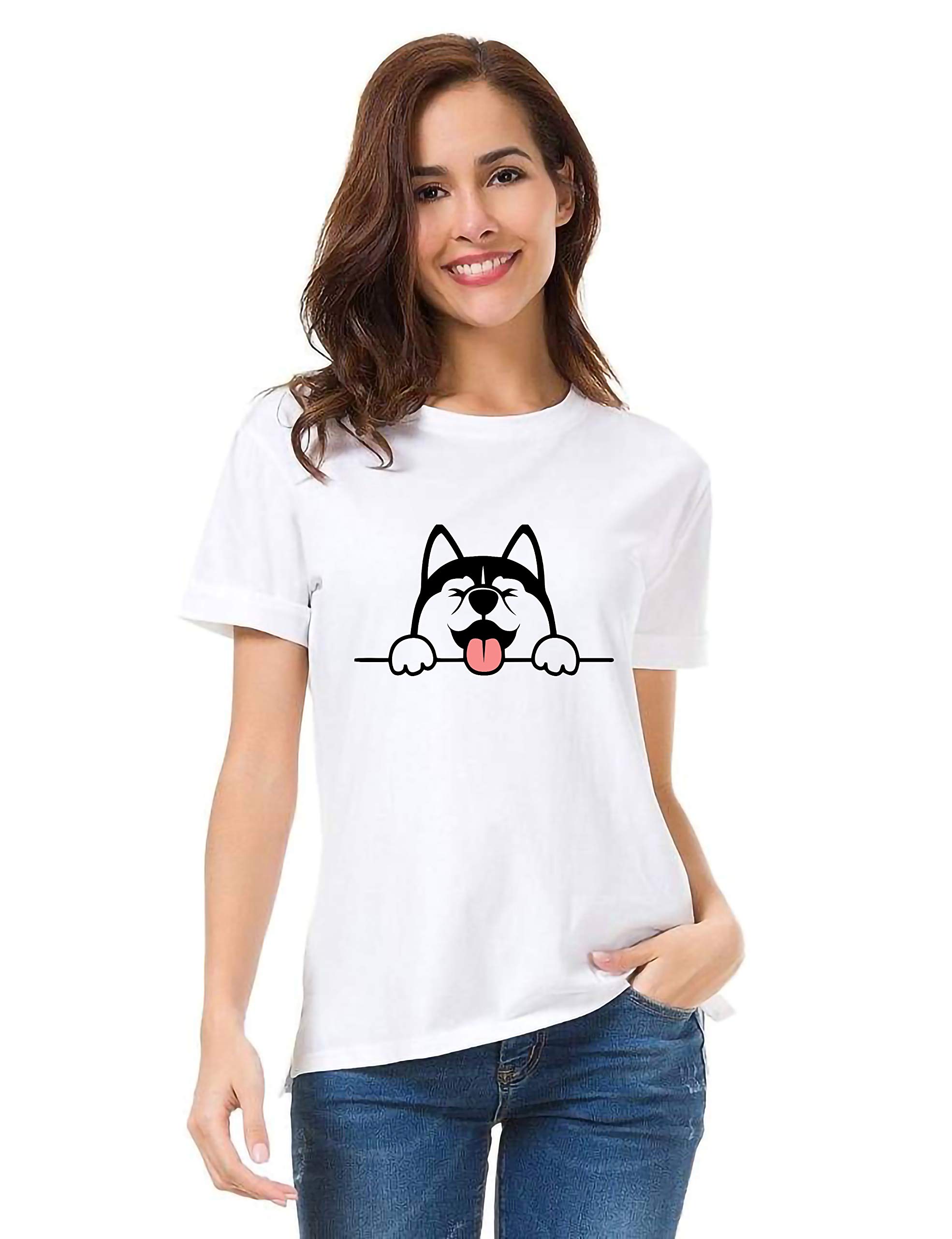 VLAM Women Classic Fit Cute Funny Cat Print Casual Style T-Shirt