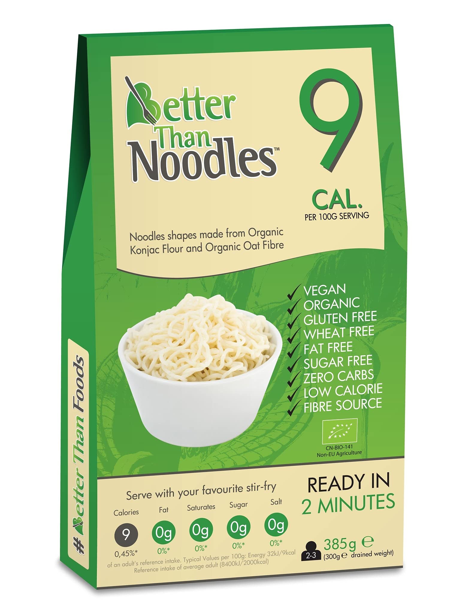 Better Than NoodlesZero Carbohydrate 385 Grams Pack of 10 - Low Calorie Zero Sugar Konjac Flour Keto Diet & Vegan Food High In Nutrition - Low Carbohydrates Low Fat Diet Vegan Food