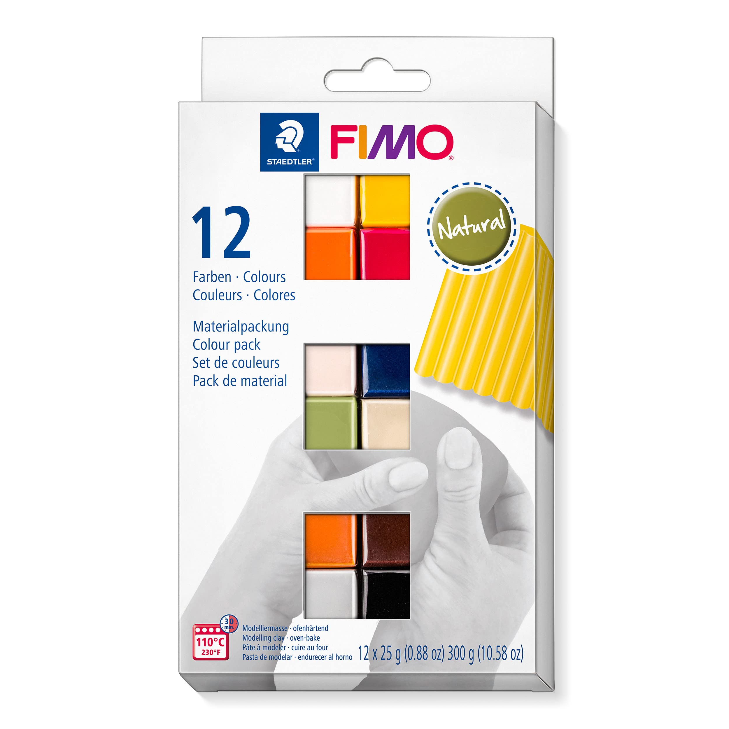 STAEDTLER 8023 C12-4 FIMO Soft Oven-Hardening Polymer Modelling Clay - Assorted Natural Colours (Pack of 12 x 25g Blocks)