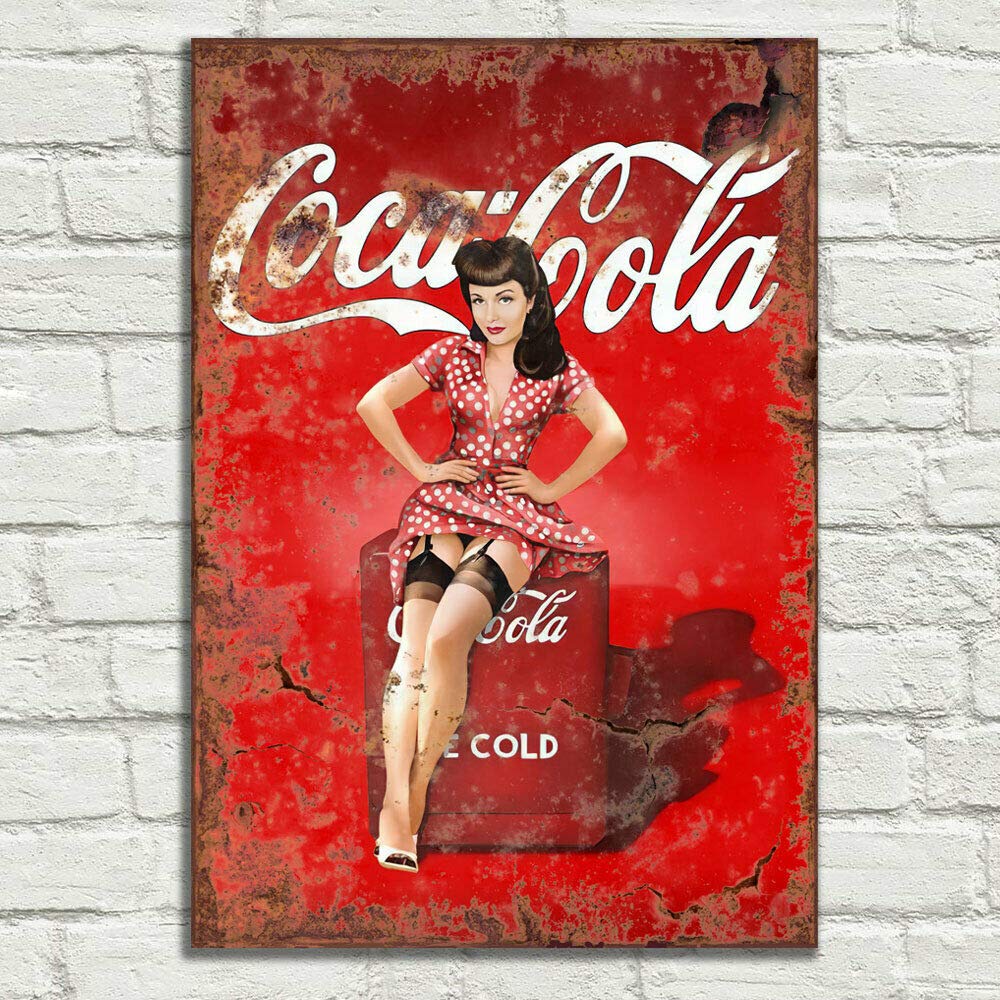 LBS4ALL Coca Pin up girl Signs Metal Plaque Aluminium Vintage Pub Tiki Bar Home Cafe Wall Beer Retro Club