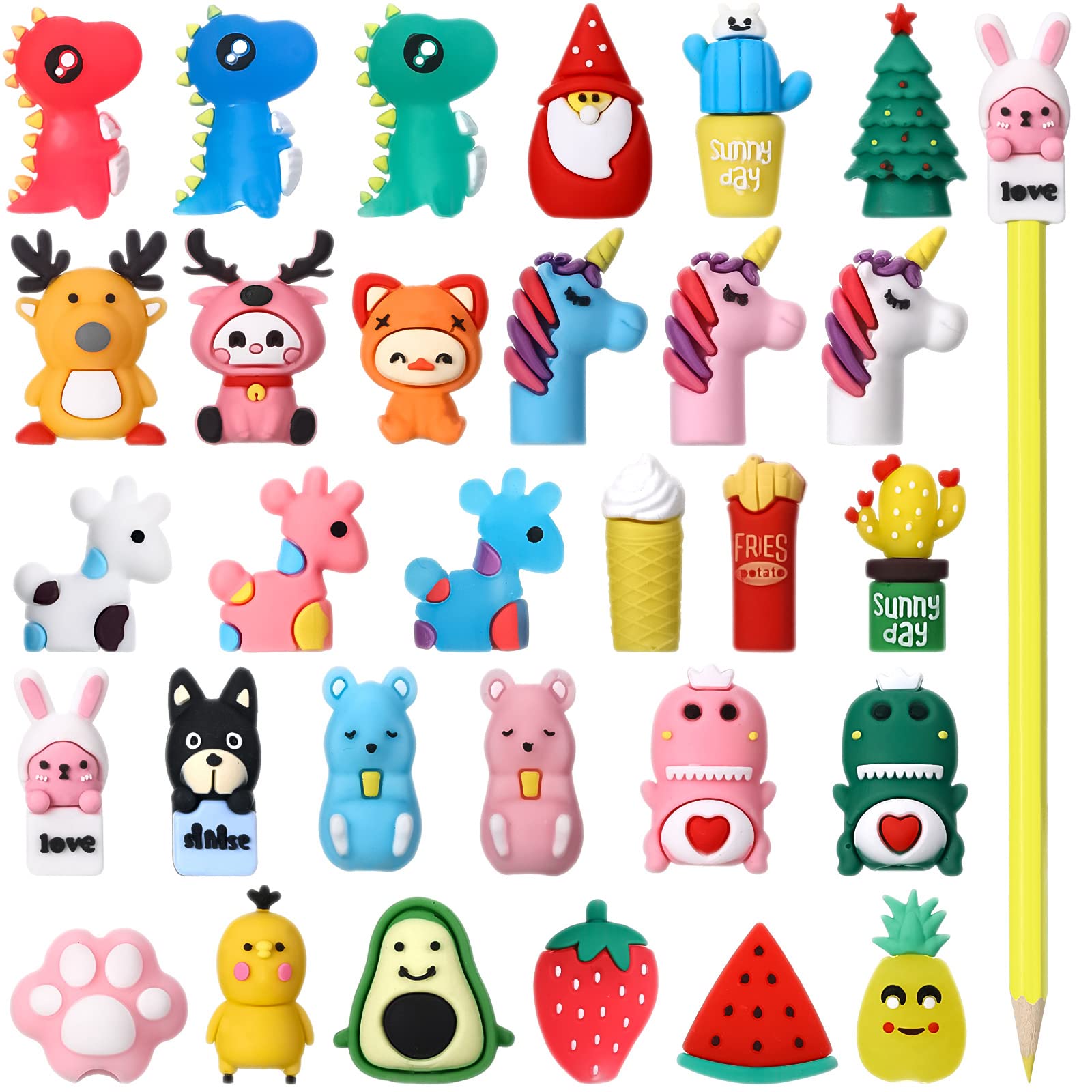 Marspark 30 Pieces Pencil Toppers Animal Pencil Toppers Dinosaur Pen Toppers Clip on Pencil Prizes for Office Supplies Party Favors