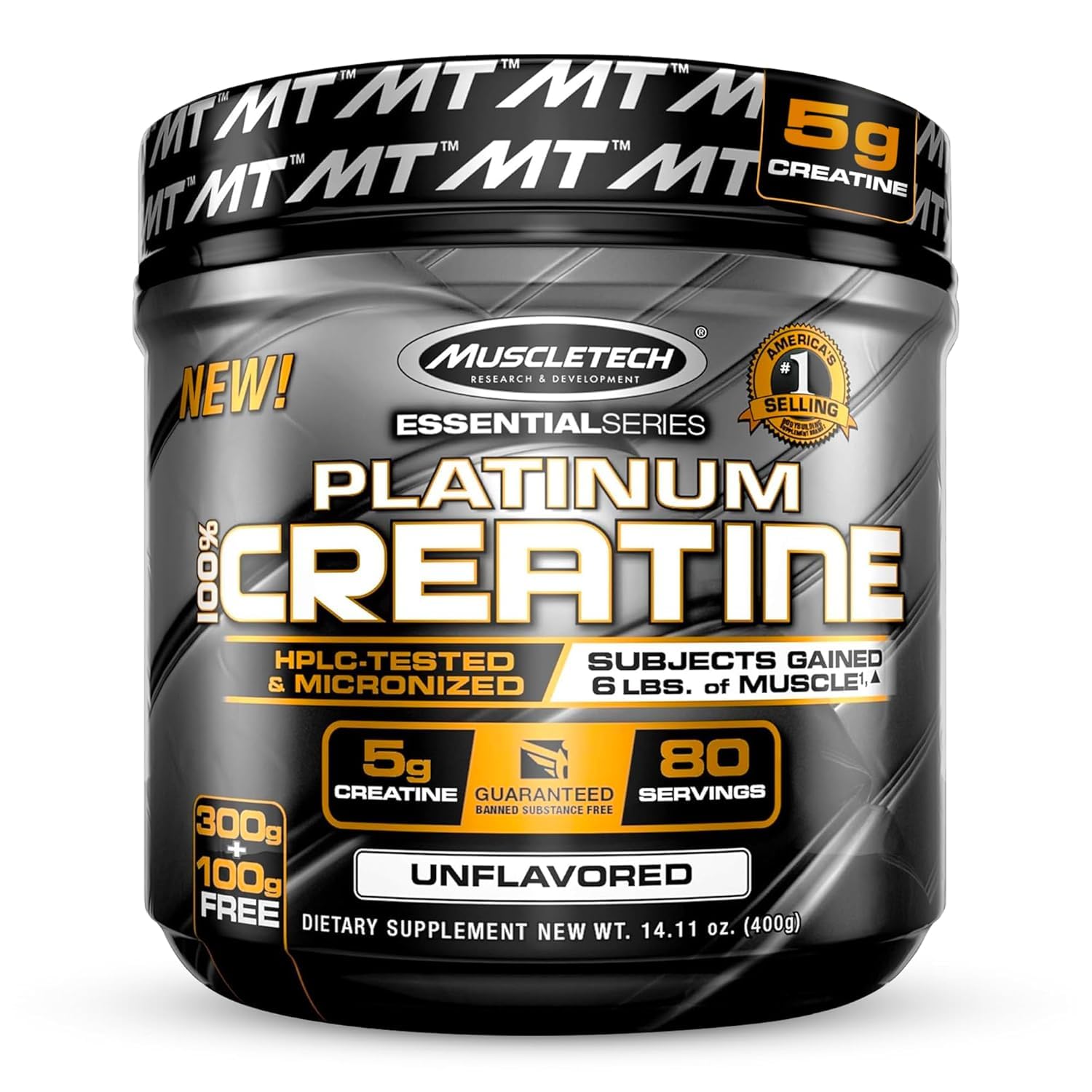 MuscletechPlatinum 100% Creatine Monohydrate Powder Pure Micronized Muscle Recovery, Helps Increase Muscle Power, Boost Strength and Enhance Performance, Unflavored 400 grams(Packaging May Vary)