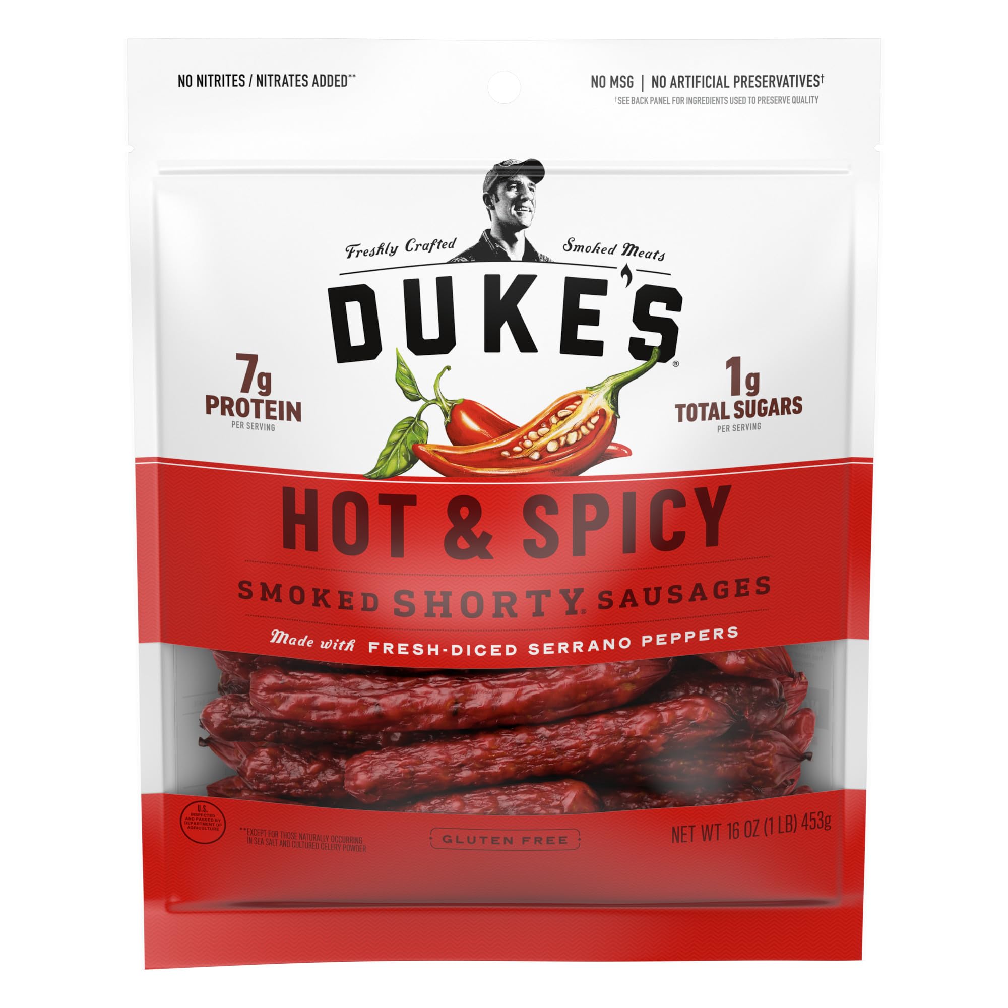 Duke's Pork Hot & Spicy Smoked Shorty Sausages, 7g Protein Per Serving, 16 oz