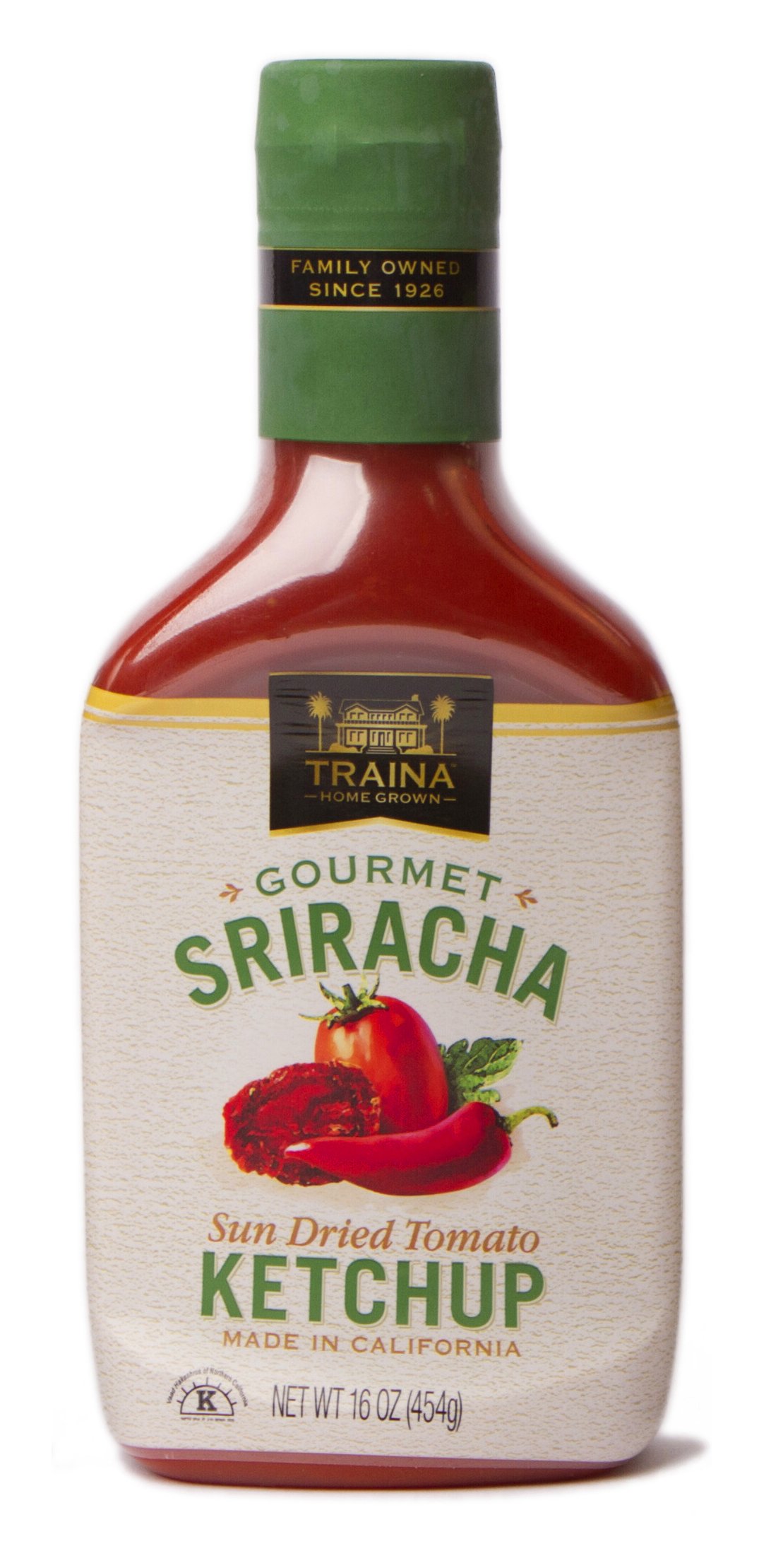 Traina Home Grown Gourmet Sriracha Ketchup - No Corn Syrup, Non GMO, 16 oz bottle