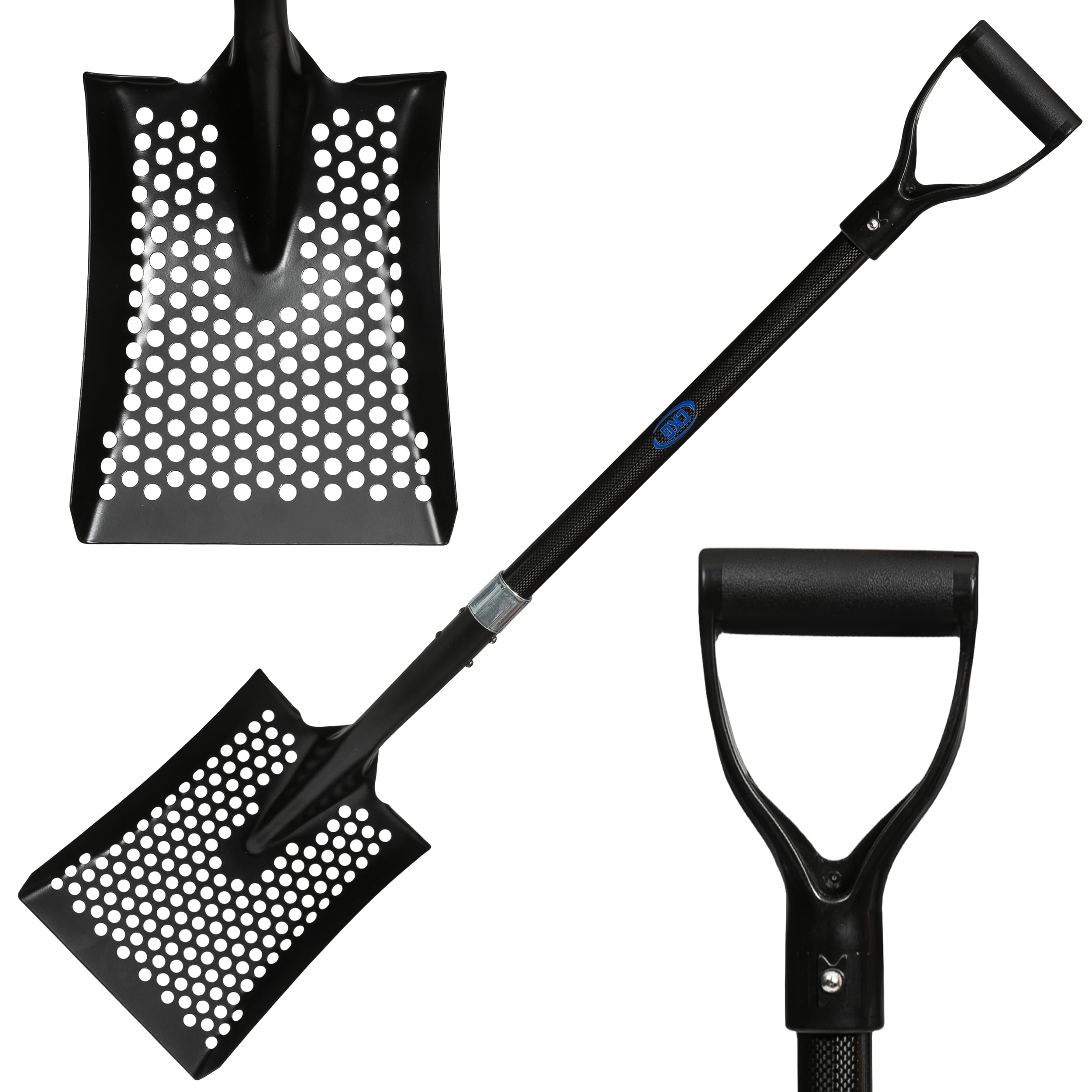 CKGCarbon Sand Sifter Shovel for Beach, Also Chicken Poop Scooper Goat Stall Sand Poop Cleaning, Lightweight & Durable Sifting Shovel for Farm and Gardening, Black Color