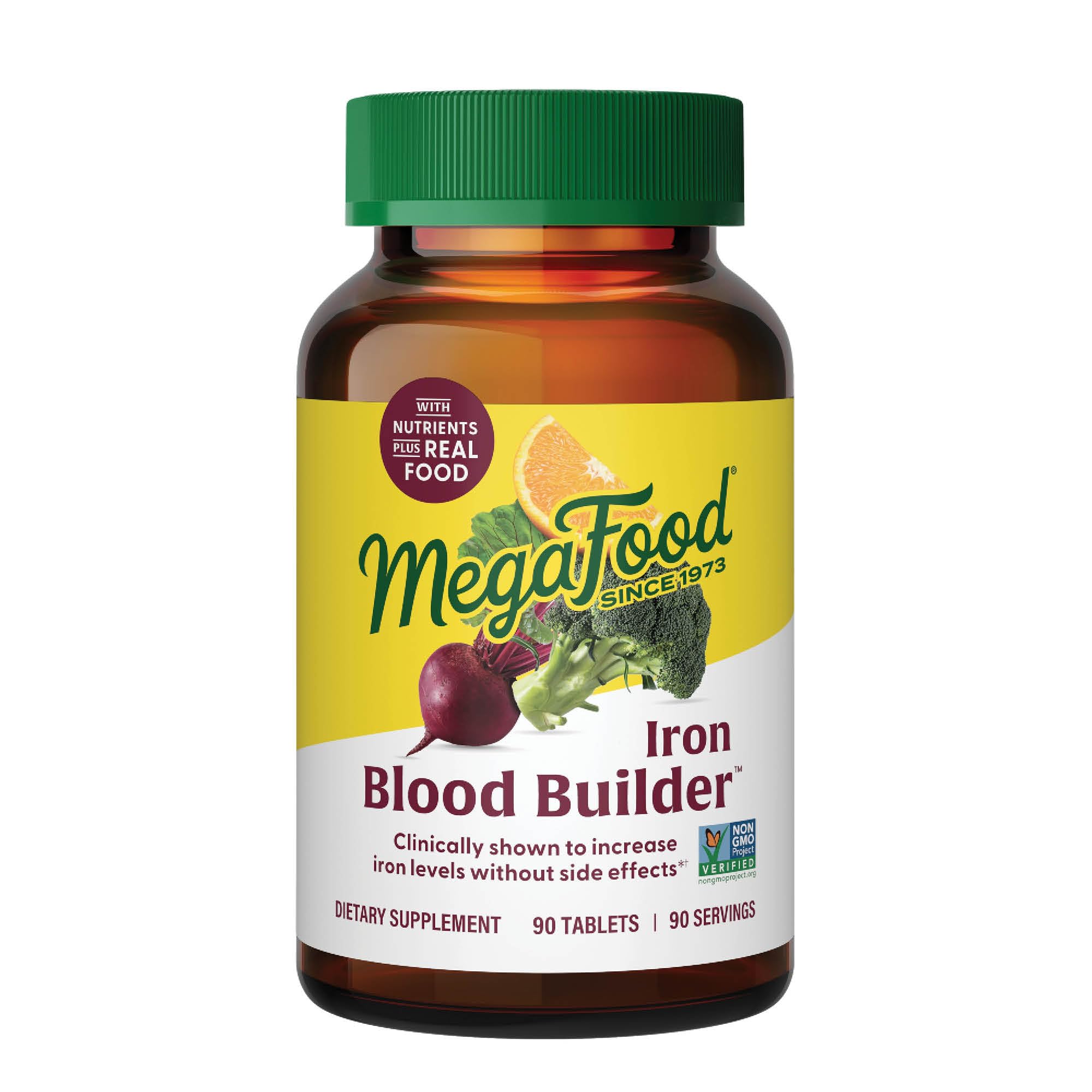 MegaFood Blood Builder - Iron Supplement Shown to Increase Levels without Nausea or Constipation Energy Support with Iron, Vitamin B12, and Folic Acid Vegan 90 Tabs