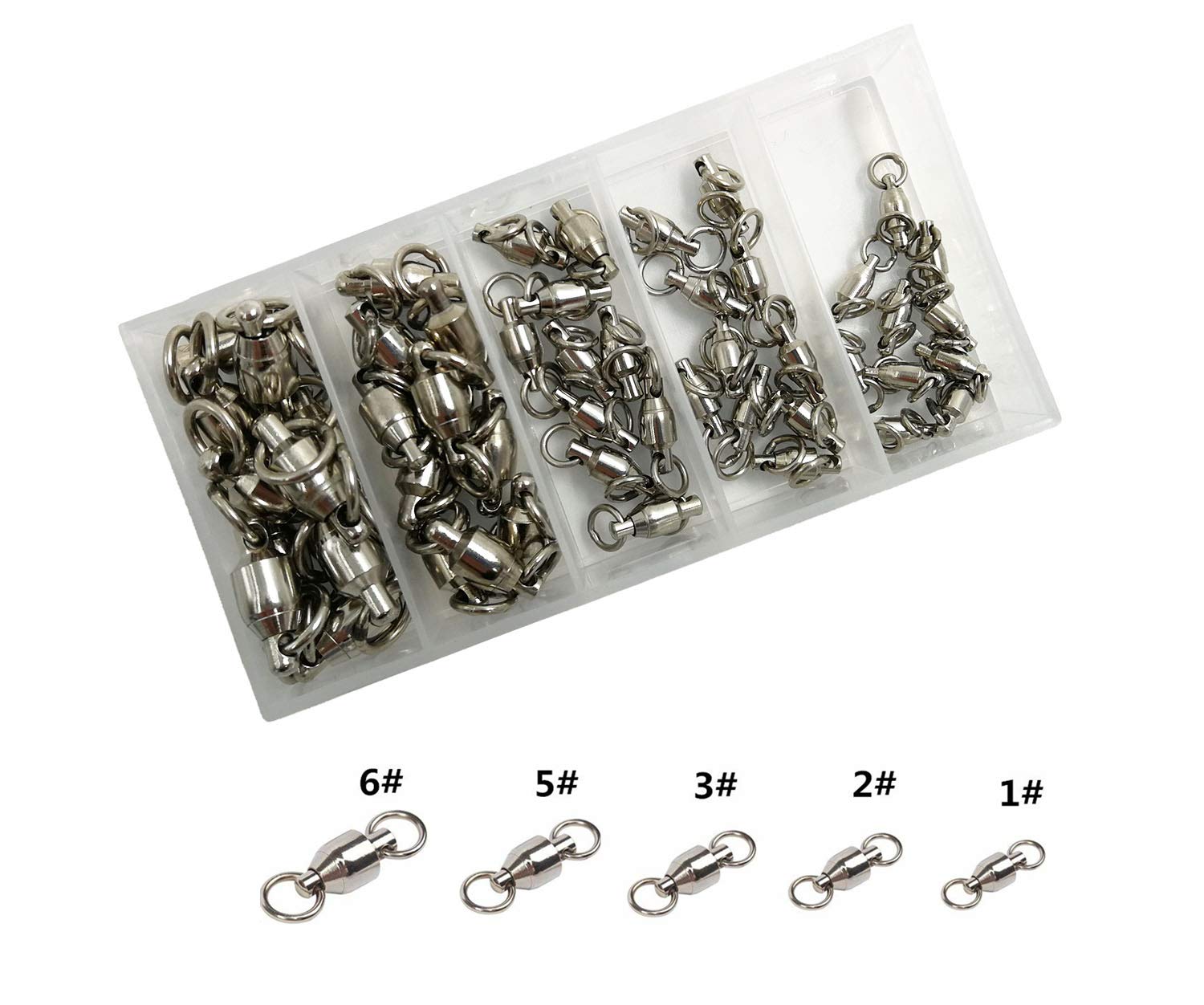 Drchoer 50pcs/Box Fishing Ball Bearing Swivel with Double Welded Rings,42lb~167lb High Strength Fishing Swivel Connectors Saltwater Fishing,Size1#,2#,3#,5#,6#