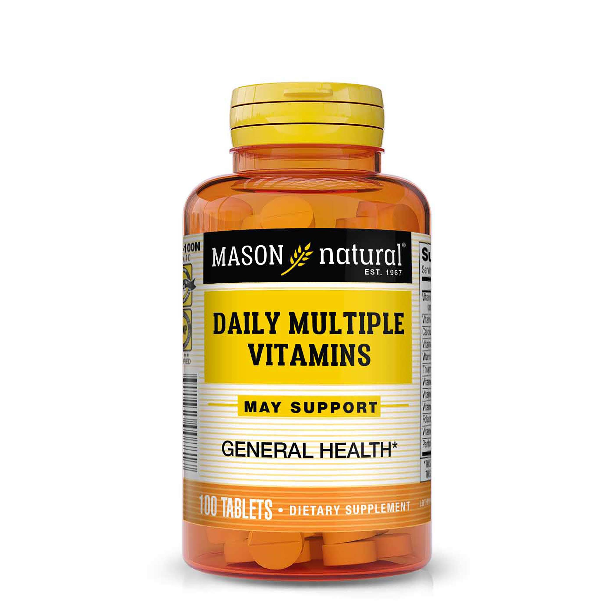 Mason Natural Daily Multiple Vitamins - Vitamins A, C, D3, E, B1, B2, B3, B6, B12, Folate and Calcium for Overall Health, 100 Tablets