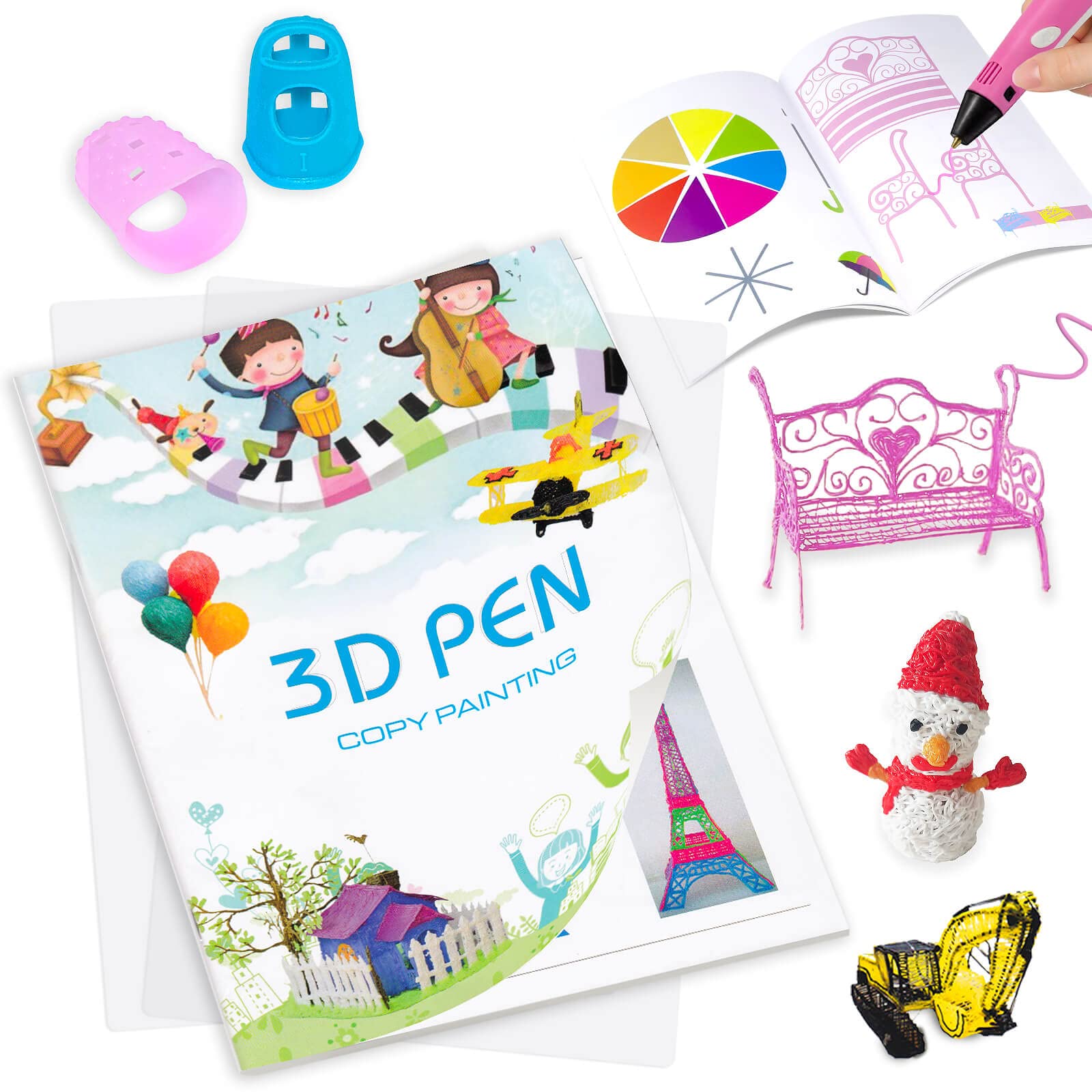 3D Pen Printing Drawing Book, Reusable Colored 40 Pattern Thick Paper Templates with Two Clear Plate, 3D Painting Graffiti Stencils for Kids DIY Gifts, Vomika