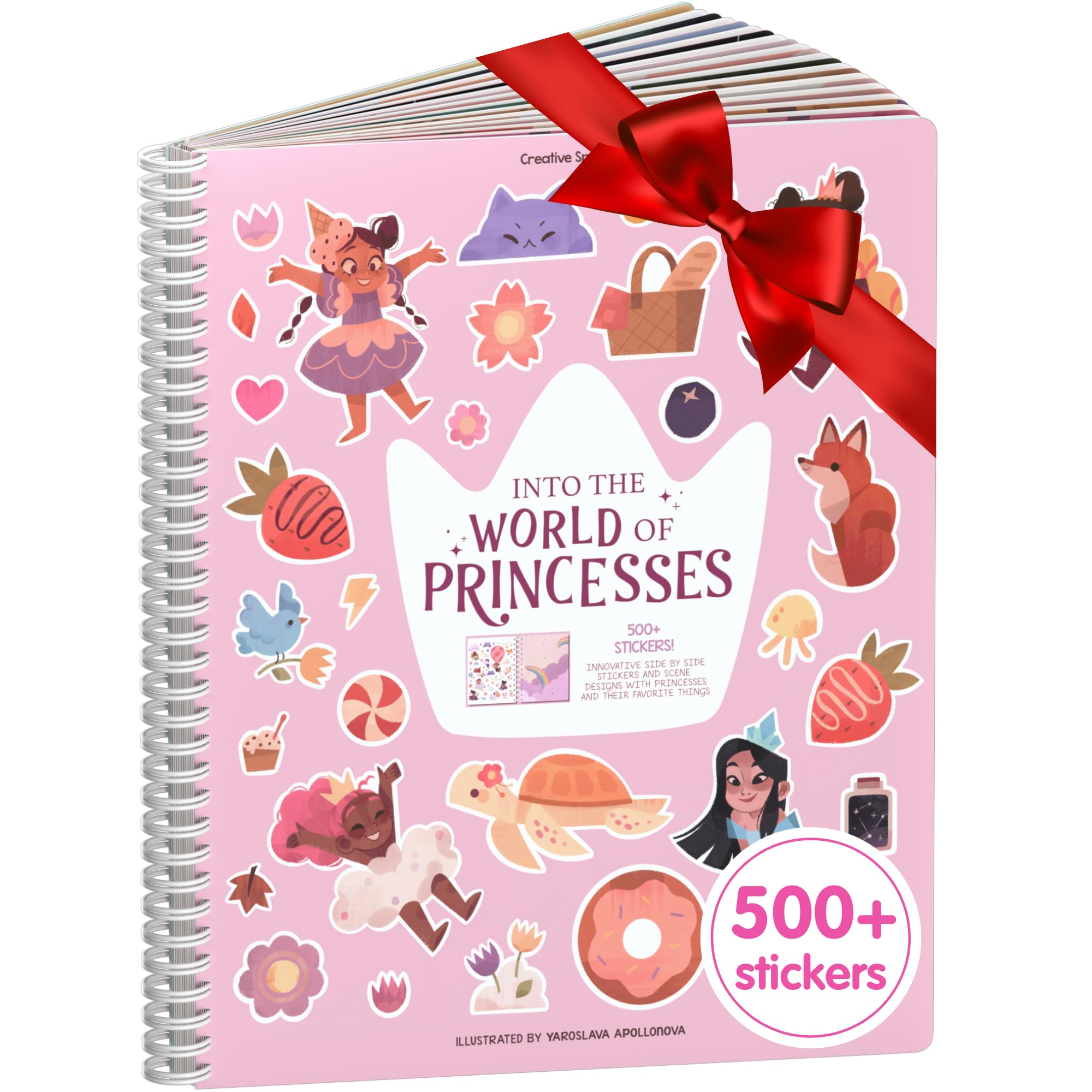 Princess Sticker Book Activity for Kids - World of Princesses by Cupkin, Toddler Airplane Travel Essentials, 500+ Stickers for Kids 12 Scenes + Coloring Book Pages, Girly Kid Gift, Crafts for Ages 2-8