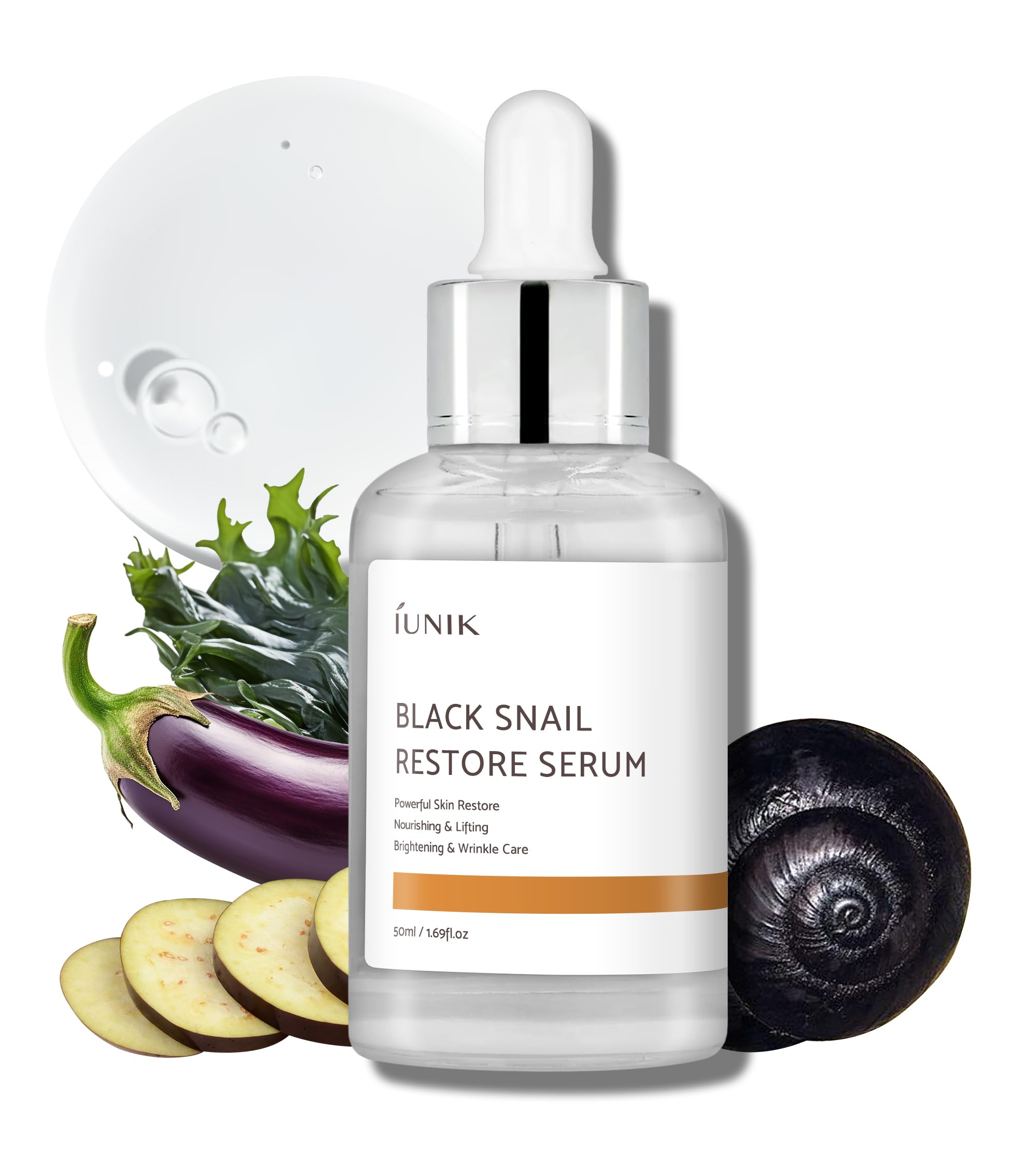 IUNIKBlack Snail Serum 70% w/Centella Asiatica Essence | Hydration Dark Spots Fine Lines | Oily Sensitive Acne-Prone Skin Korean Skincare No Pore Clogging