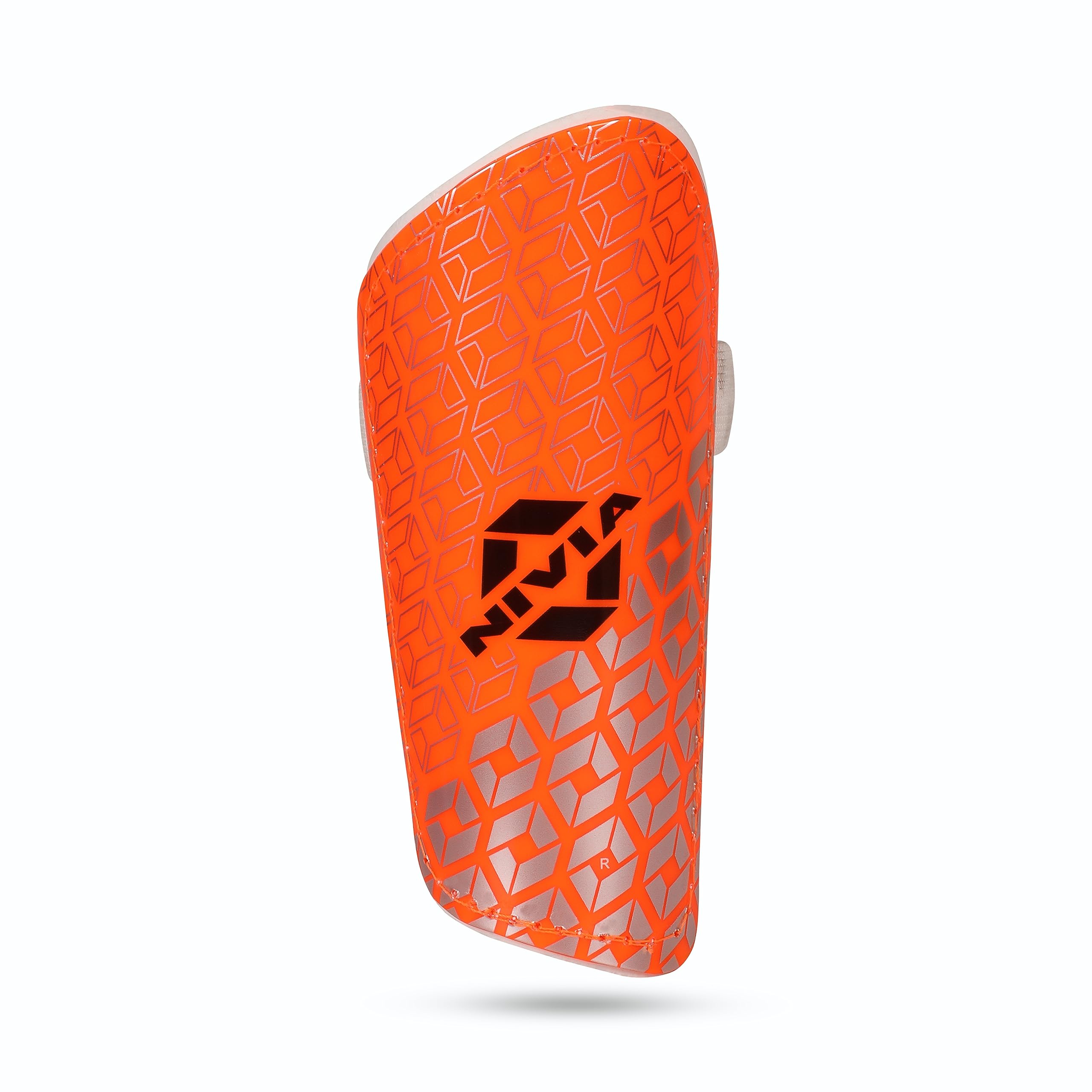 Nivia Wisdom - 2018 Plastic Shin Guard for Youth (Large, Orange) | for Football Games Matches, Training | Light Weight & Breathable