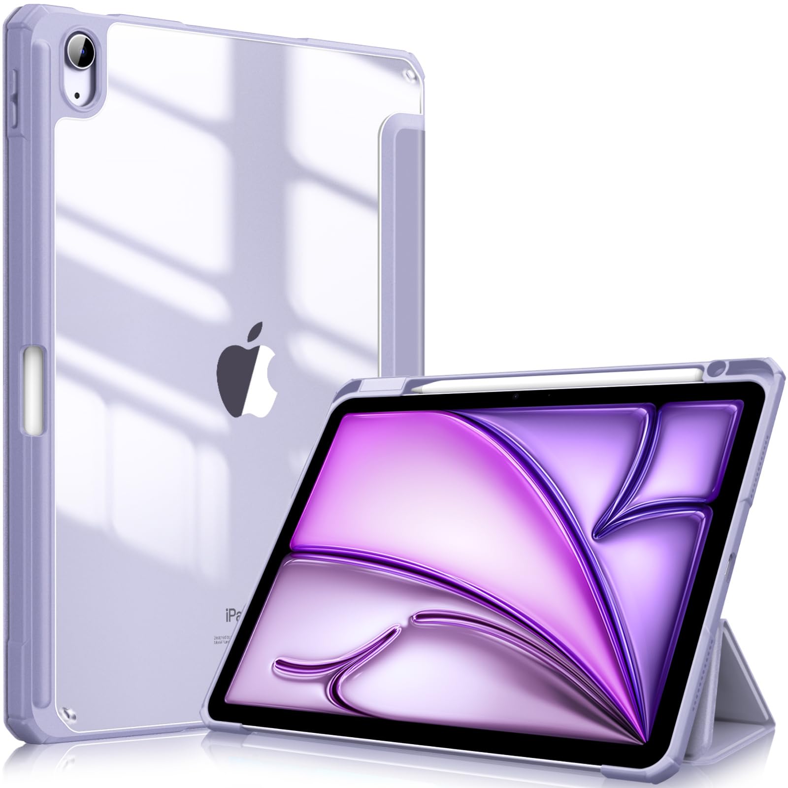 FINTIE Hybrid Case for iPad Air 11 inch (2024) M2, iPad Air 6th / 5th / 4th Generation (2024/2022/2020), Shockproof Slim Clear Back Cover with Pencil Holder, Auto Wake/Sleep, Lilac Purple