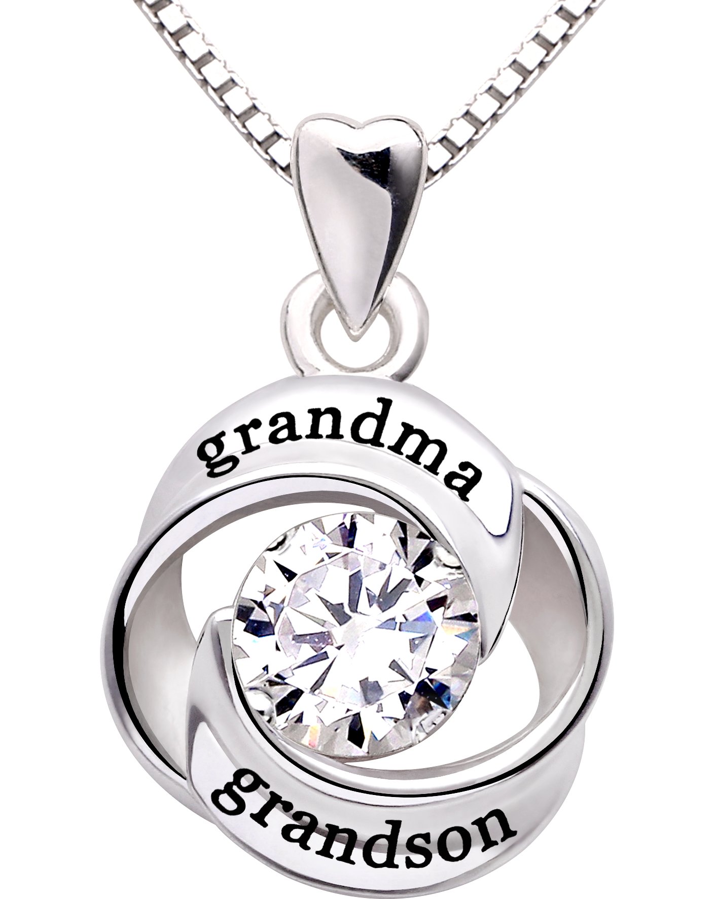 ALOVJewelry Sterling Silver Grandma and Grandson Love Heart Cubic Zirconia Pendant Necklace