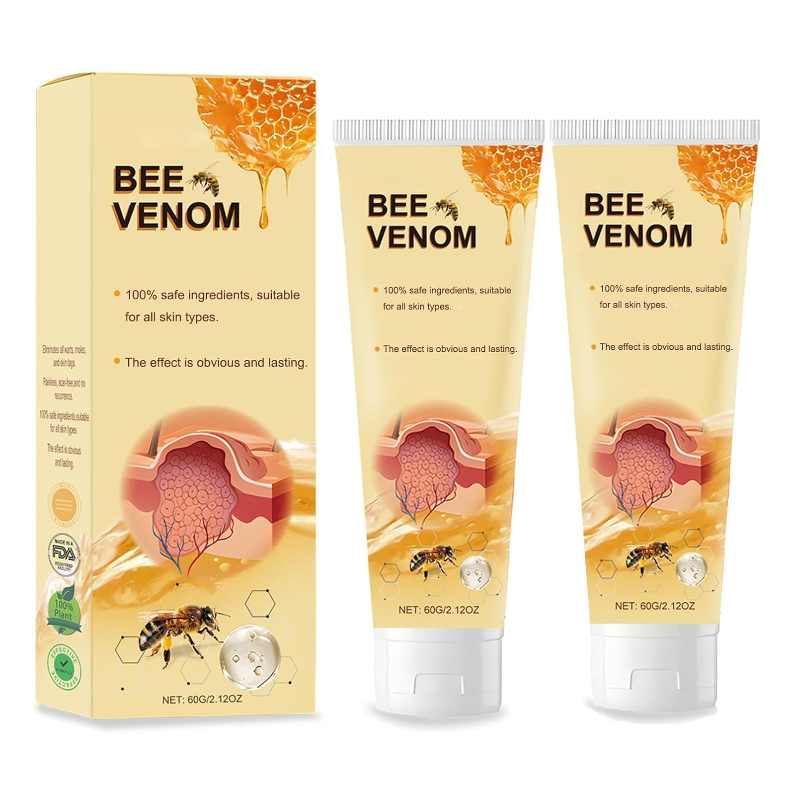 2Pcs Bee Venom Treatment Cream,2024 Professional Bee Venom Repair Cream,Bee Venom Cream Hydrating Moisturizing Treatment Cream for Men&Women