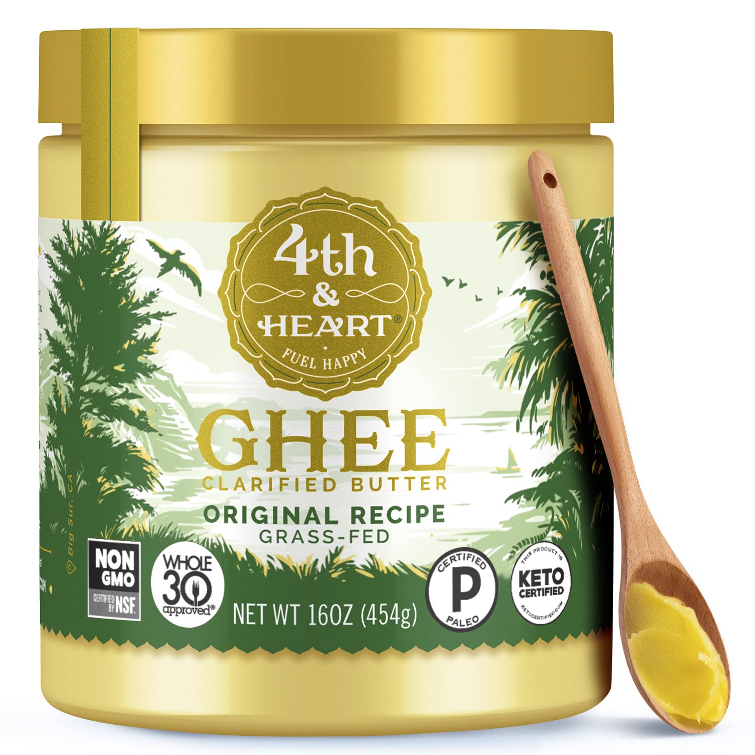 4th & HeartOriginal Grass-Fed Ghee, Clarified Butter, Keto, Pasture Raised, Lactose and Casein Free, Certified Paleo (16 Ounces)