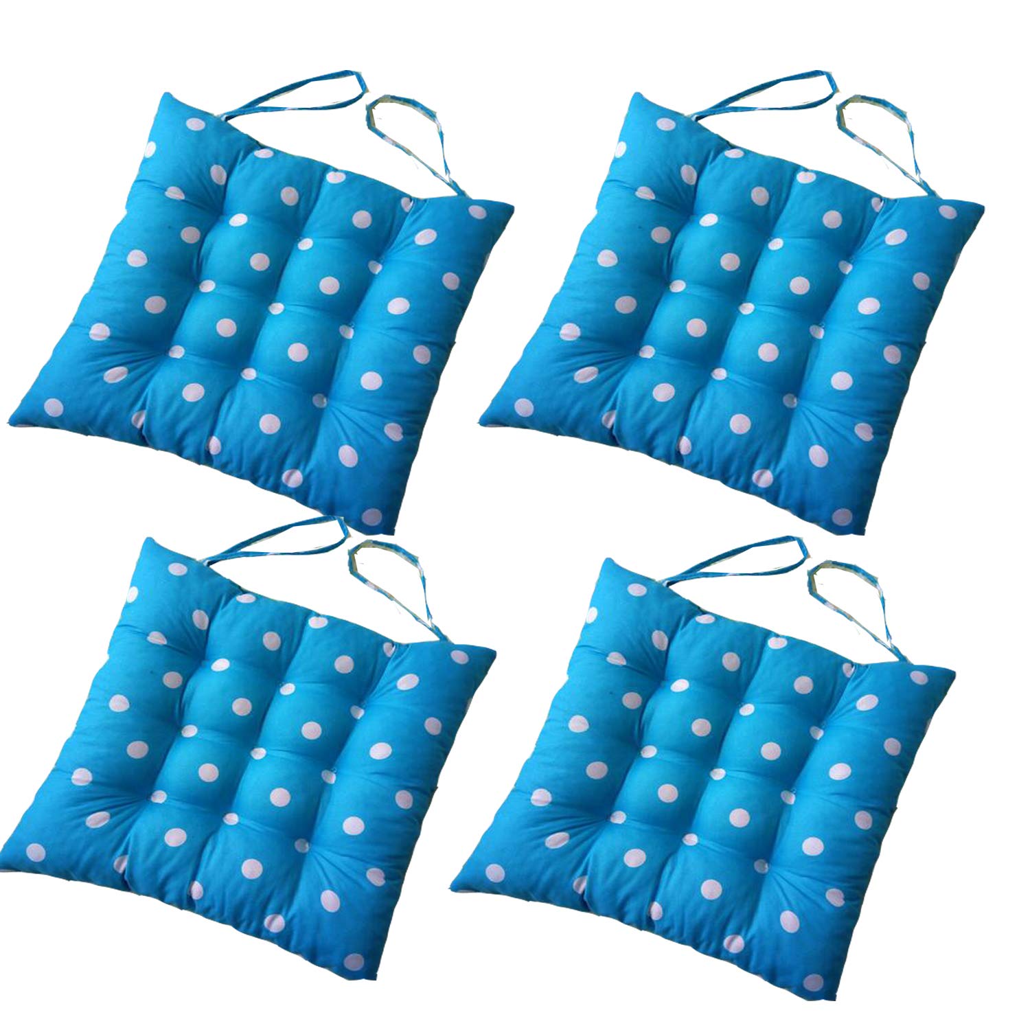 AGDLLYD Seat Cushions Comfortable Seat Pads With Ties Set of 4 (Polka Dot), Garden Kitchen Dining Chair Cushions 40x40 cm/16 * 16Inch for Dinning Room (Blue)