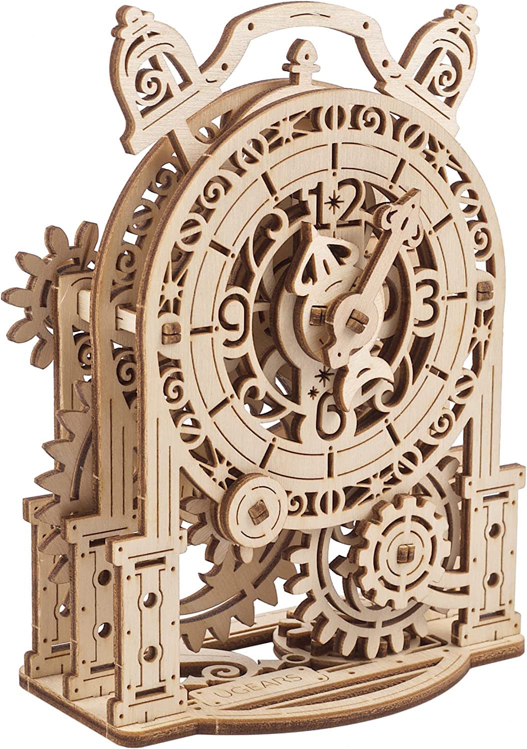 UGEARS Vintage Alarm Clock 3D Puzzle - Wooden Model Kit for Adults to Build - Mechanical Model Desk Clock Making Kit - 3D Jigsaw Puzzle Wood Toy Clock - DIY Brain Teaser Puzzle Construction Set