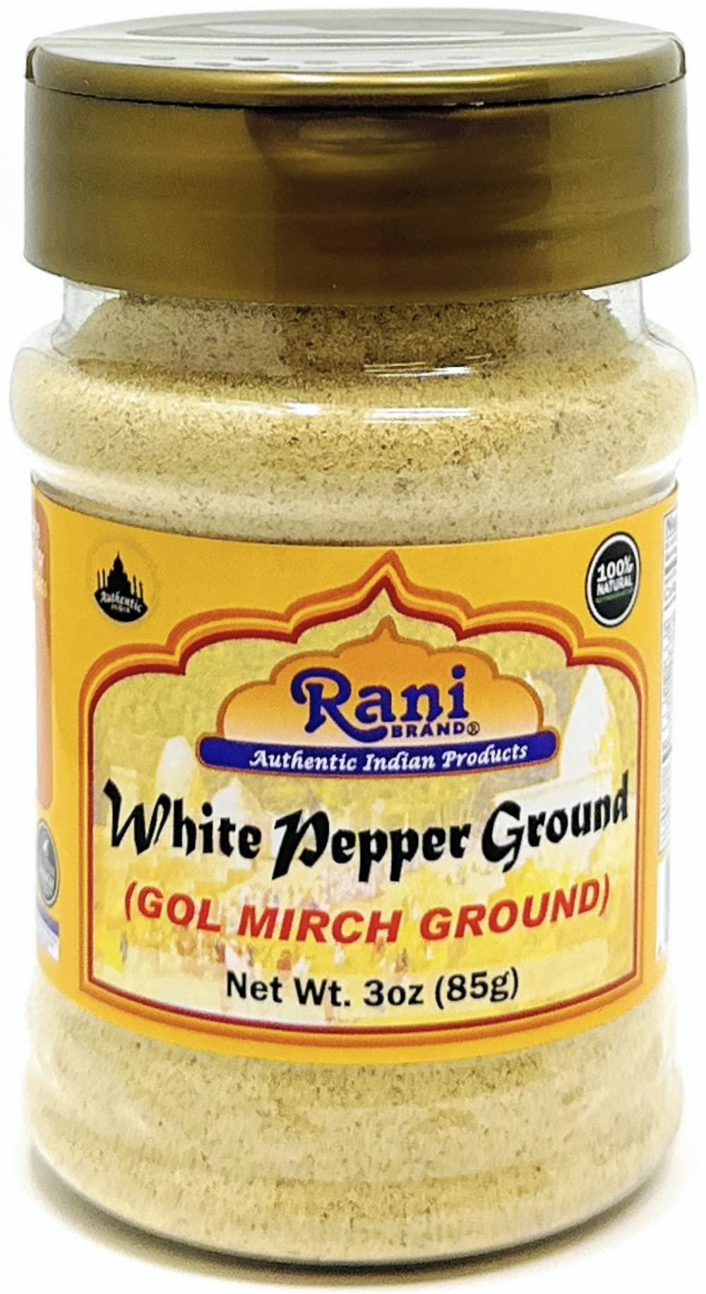 Rani White Pepper (GOL Mirch), Ground Spice 3oz (85g) PET Jar ~ All Natural | Vegan | Gluten Friendly | Non-GMO | Kosher | Indian Origin