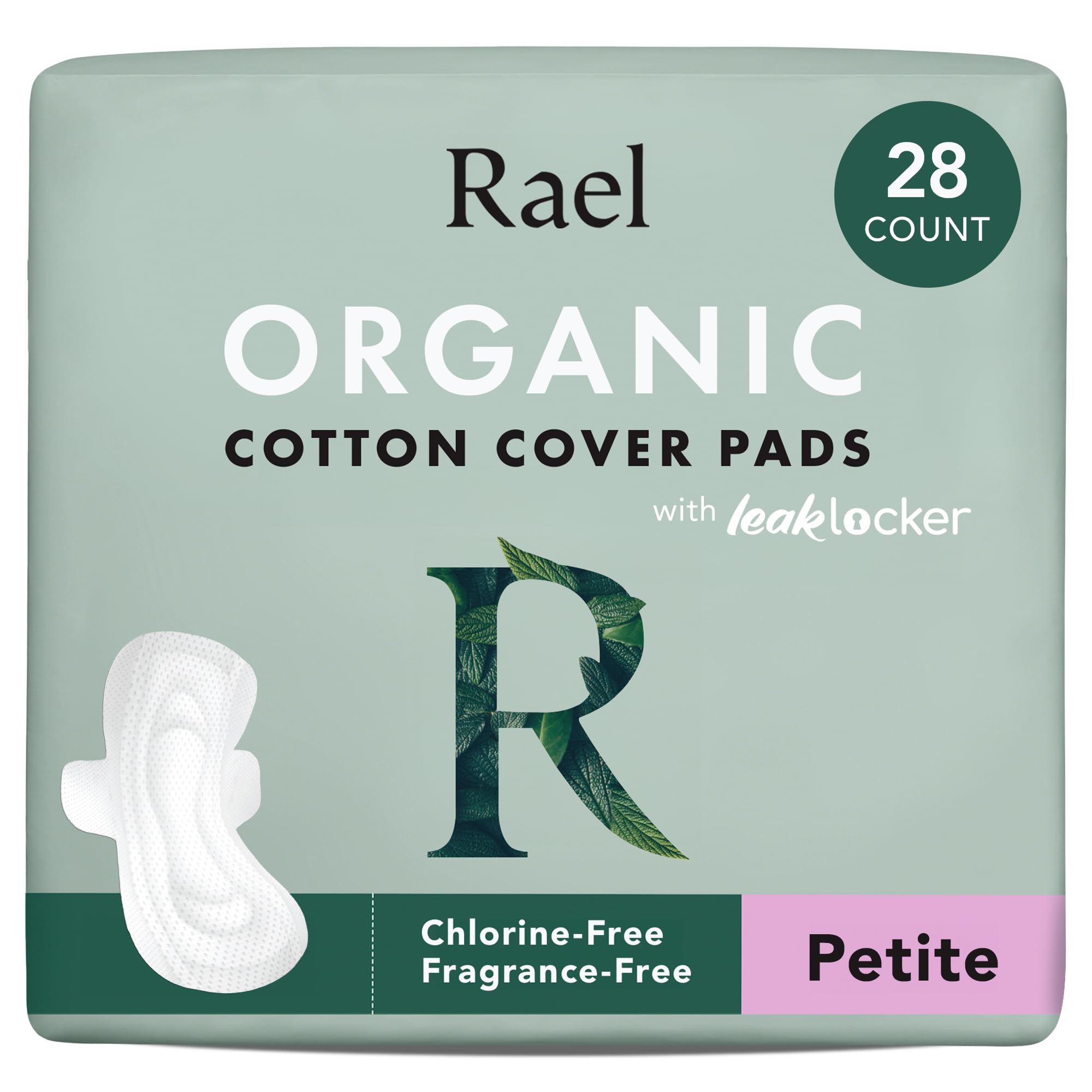 RaelPads for Women, Organic Cotton Cover - Period Pads with Wings, Feminine Care, Sanitary Napkins, Light Absorbency, Unscented, Ultra Thin (Petite, 28 Count)