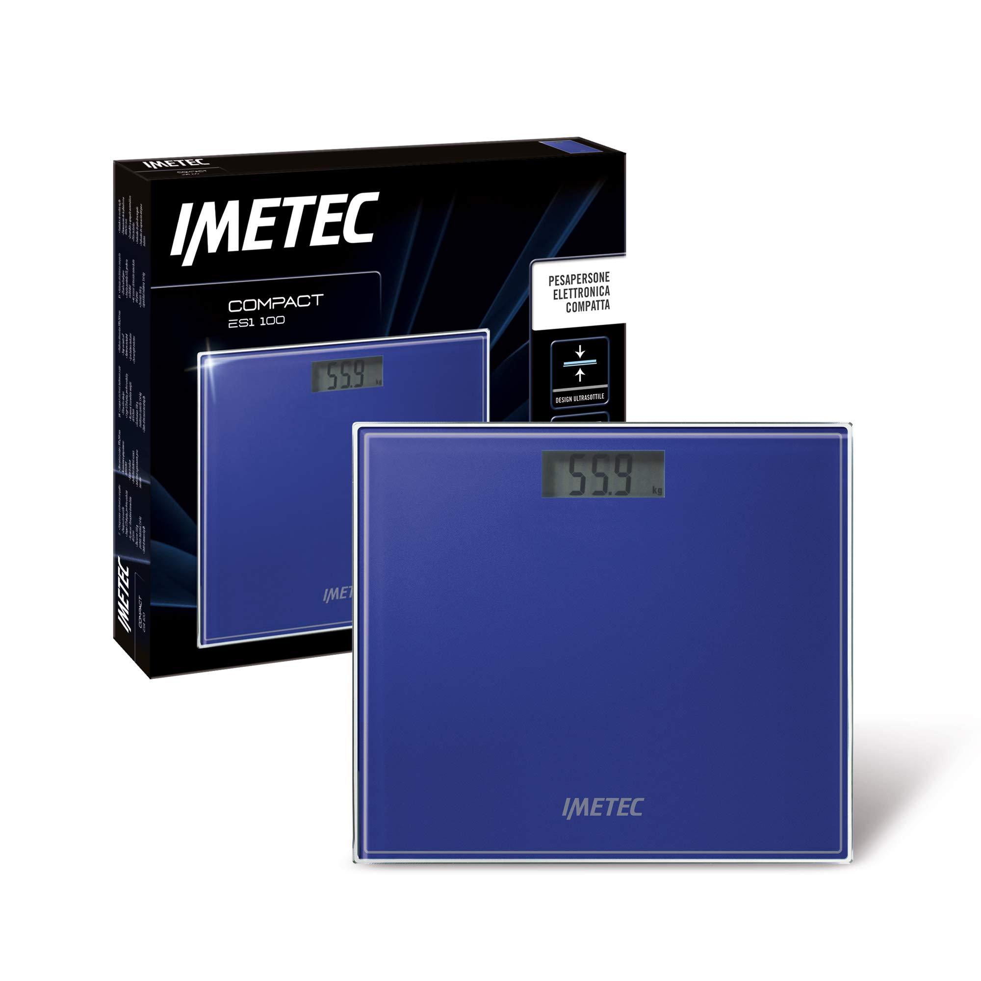 ImetecCompact ES1 100 Electronic Compact Bathroom Scales Slim Design Large LCD Display Maximum Load 150kg