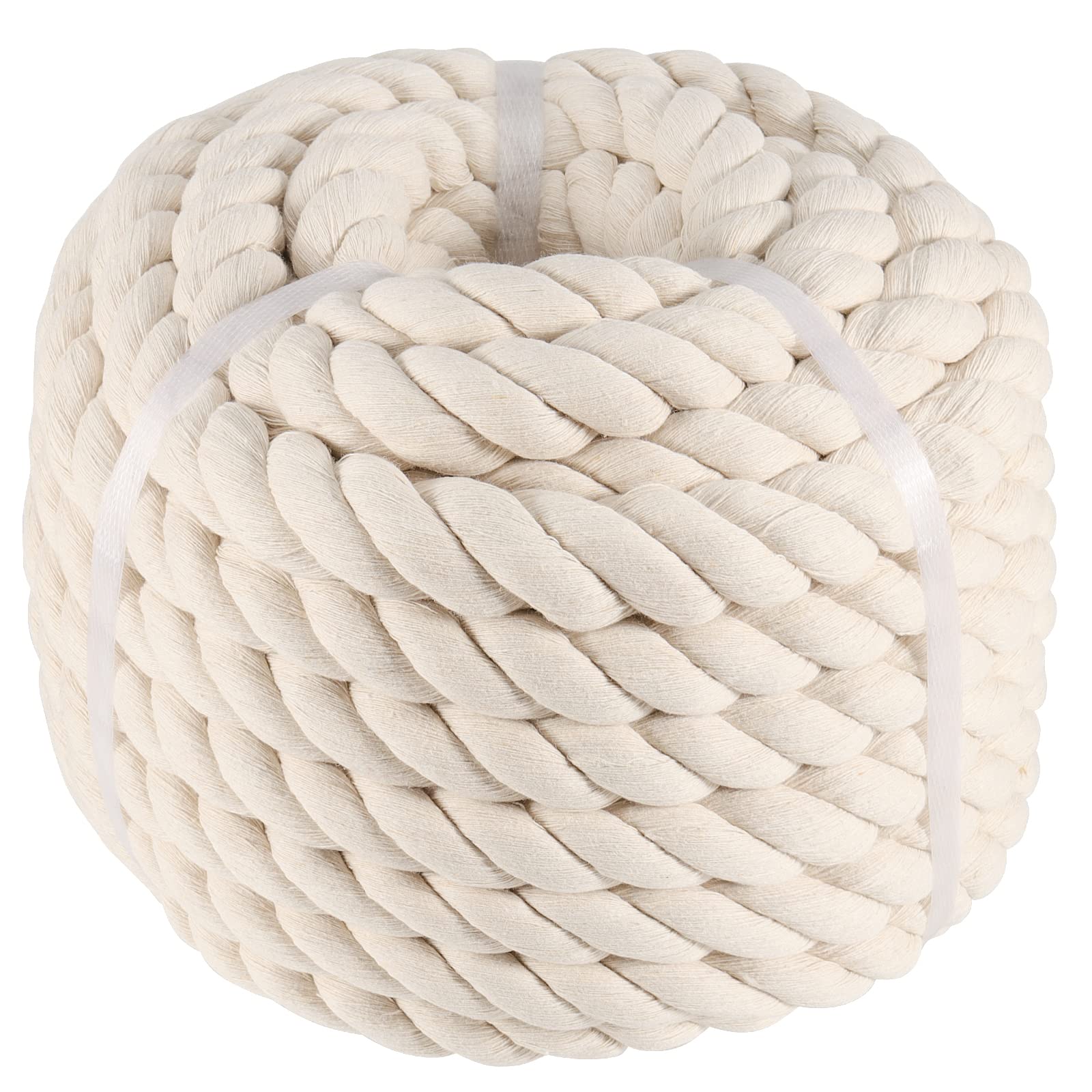 SINJEUN 1 Inch x 50 Feet Natural Twisted Cotton Rope, Natural Thick 3 Strand Soft Rope Unbleached Cotton Cord Macrame Rope for DIY Craft Projects, Hanging Baskets, Sporting, Decoration