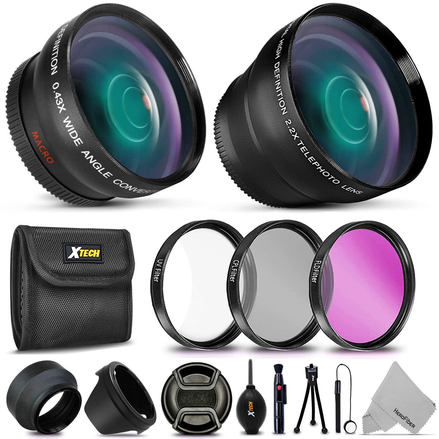 HeroFiber 58mm Accessory Kit for Canon EOS 80D 70D EOS 60D EOS Rebel T7i T6 T6i T5 T5i T4i T3 T3i T2i XTi 1200D 1100D 700D 650D 600D 550D EOS M DSLR Cameras (58mm Lens Accessories Kit)