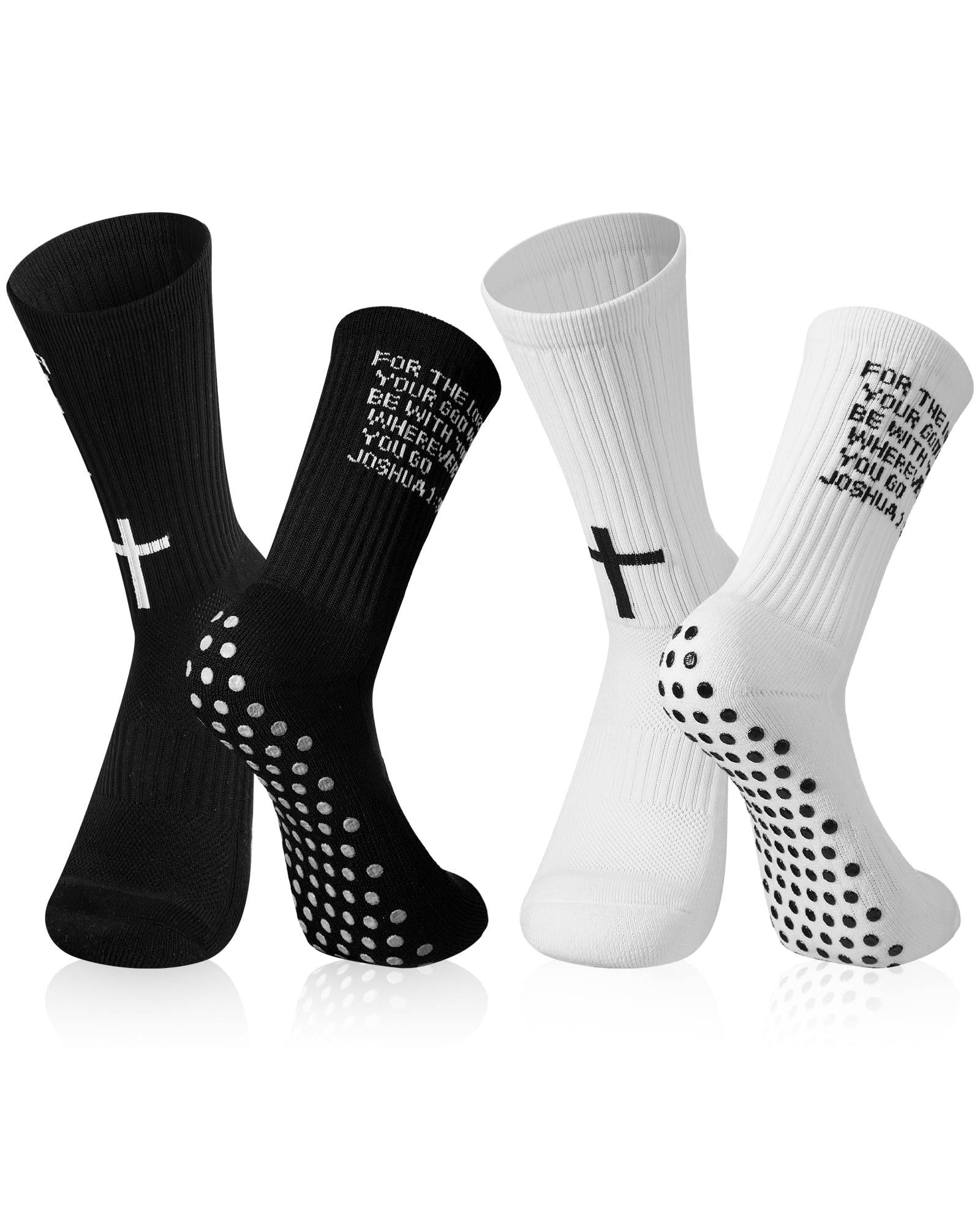 Geyoga 2 Pair Grip Cross Sock Cross Faith Sports Socks for Men Women Grip Christian Socks Bible Socks for Sports Football Basketball Tennis Gym