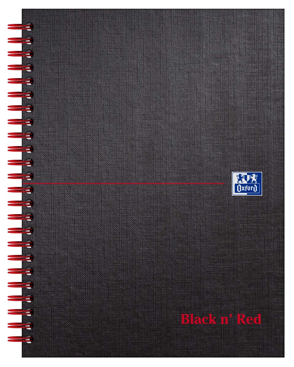 Oxford Black n' Red A5+ Matt Hardback Wirebound Notebook, Ruled with Margin, 140 Page, 1 Notebook