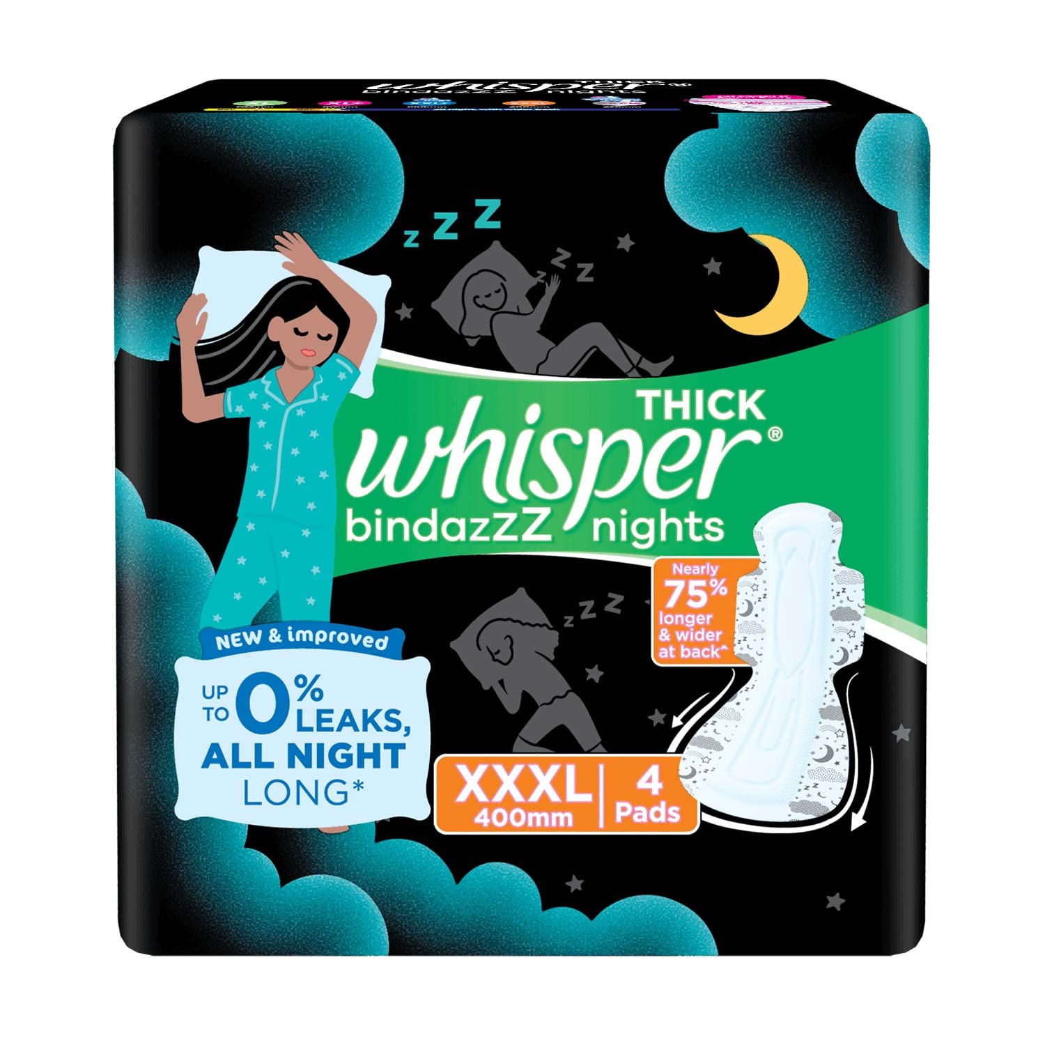 Whisper Ultra Night Sanitary Pads for Women, XXXL 4 Napkins