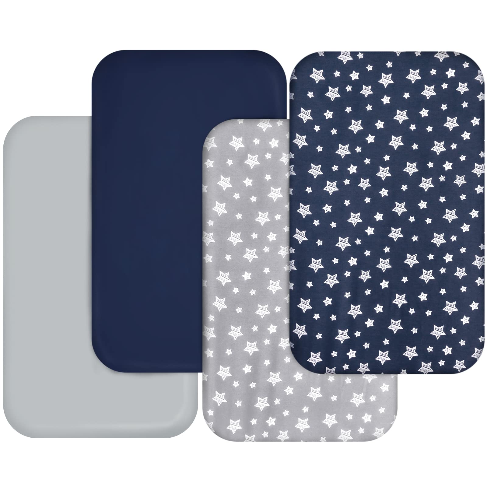 Bassinet Sheets for Baby Boys Girls 4 Pack(33" x 20"), Compatible with Mika Micky, Baby Delight, Dream On Me, Koola Baby, AMKE and Other Rectangle Bassinet Mattress, Navy