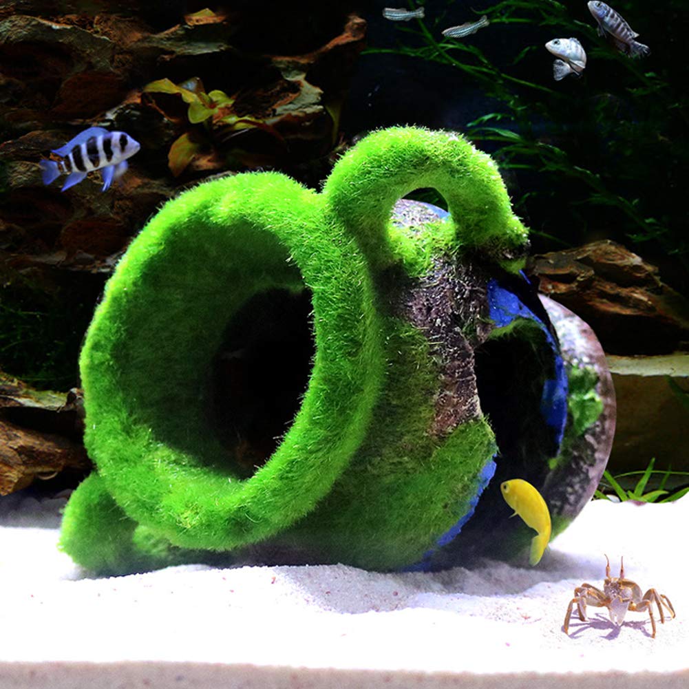 Sunyiny Aquarium Decorations Arfificial Moss Broken Vase Decoration Fish Tank Ornament Betta Pet Shrimp Hideout Hideaway for Cory Catfish