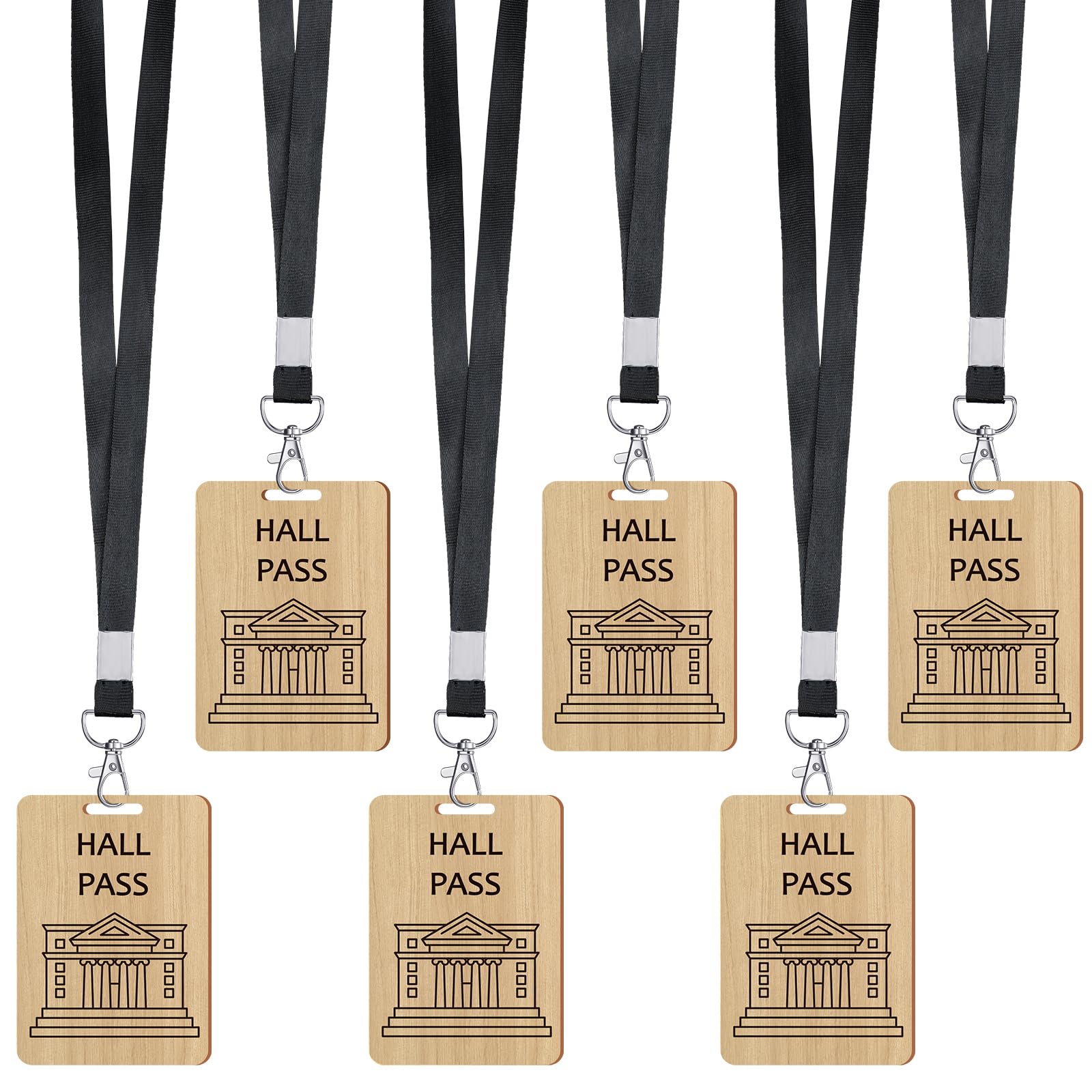 Sabary 6 Sets Rustic Passes with Lanyards Farmhouse School Passes Unbreakable Wooden Passes for Classrooms Office Preschool Teacher Nurse Supplies Gift (Hall Pass)