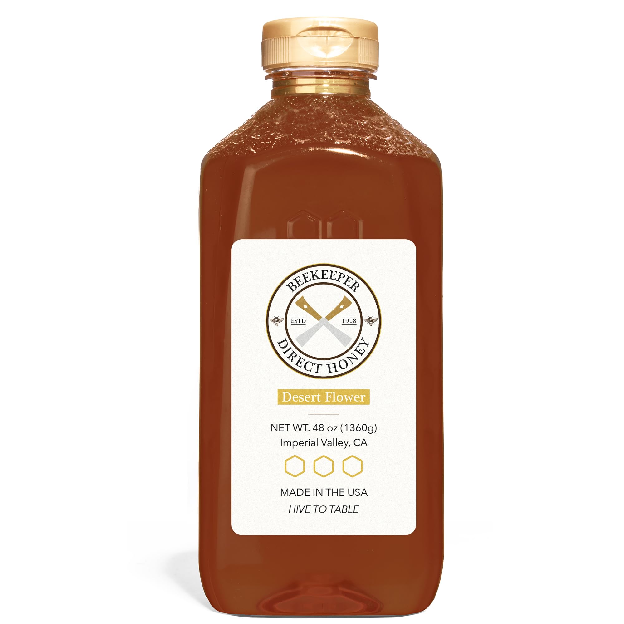 Beekeeper Direct Raw Unfiltered Honey - Real Raw Desert Flower Honey - All Natural Non-GMO Pure Gourmet Honey - Local California Sonora Desert Blossom Honey (3lbs Squeeze Bottle)