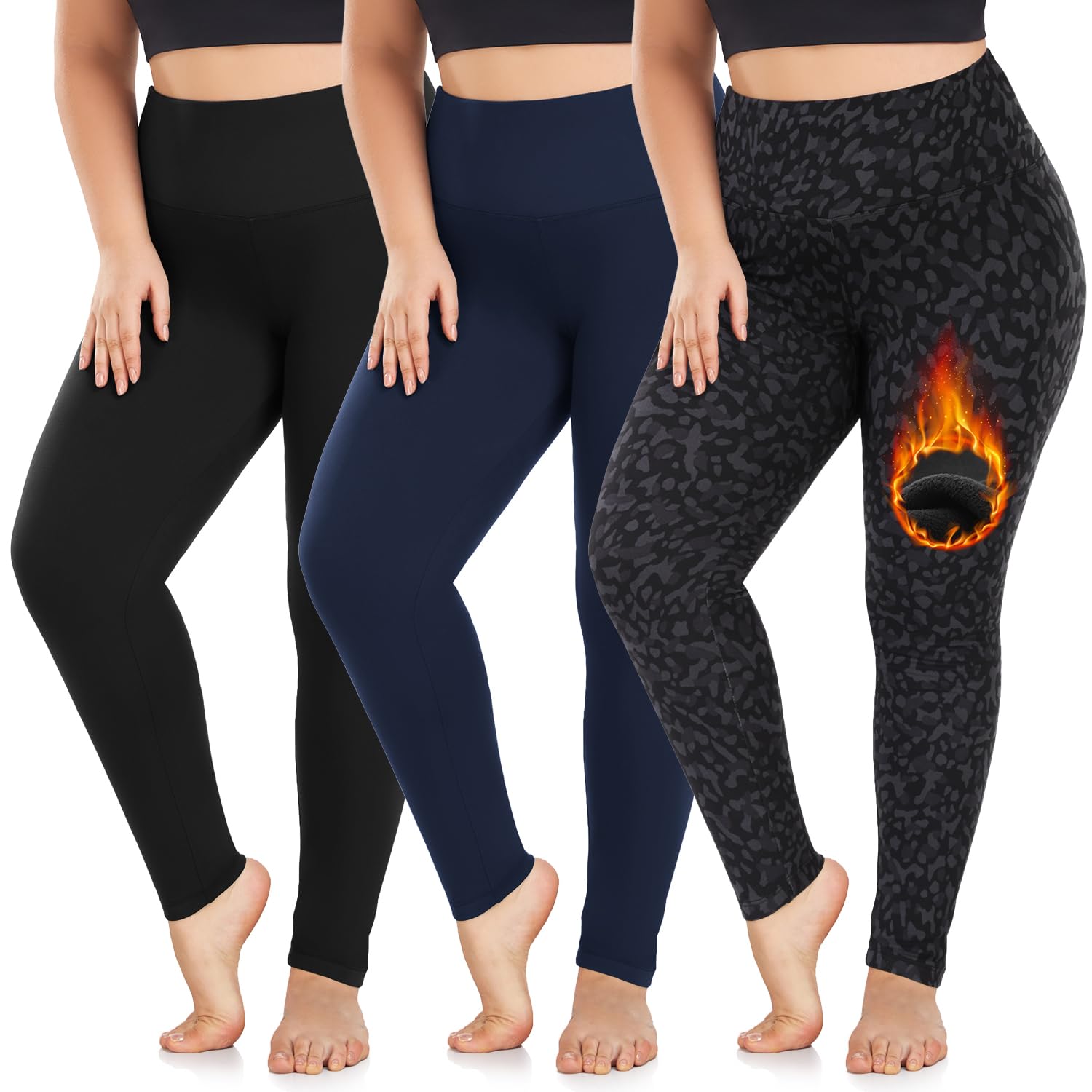 we fleece3 Pack Plus Size Fleece Lined Leggings Women -Stretchy X-Large-4X Warm Winter Yoga Pants Thermal Leggings