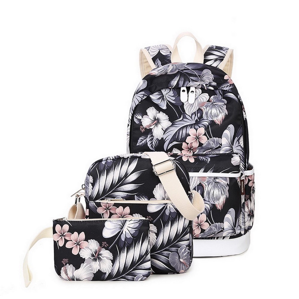 Acmebon Fashion School Backpack for Girl Casual Laptop Backpack Set 3 Pieces for Women Floral 621