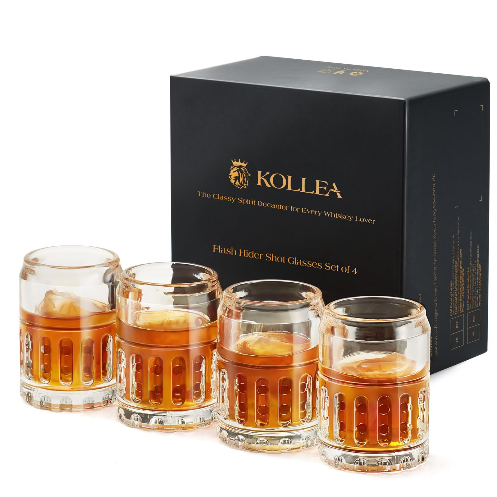 Kollea Shot Glasses, Flash Hider Shaped Clear Shot Glasses Set of 4 with Heavy Base, Shot Cups for Whiskey, Tequila, Christmas 21st Birthday Gifts for Men Dad, Military Fans, Men Cave Decor, 1.35 Oz