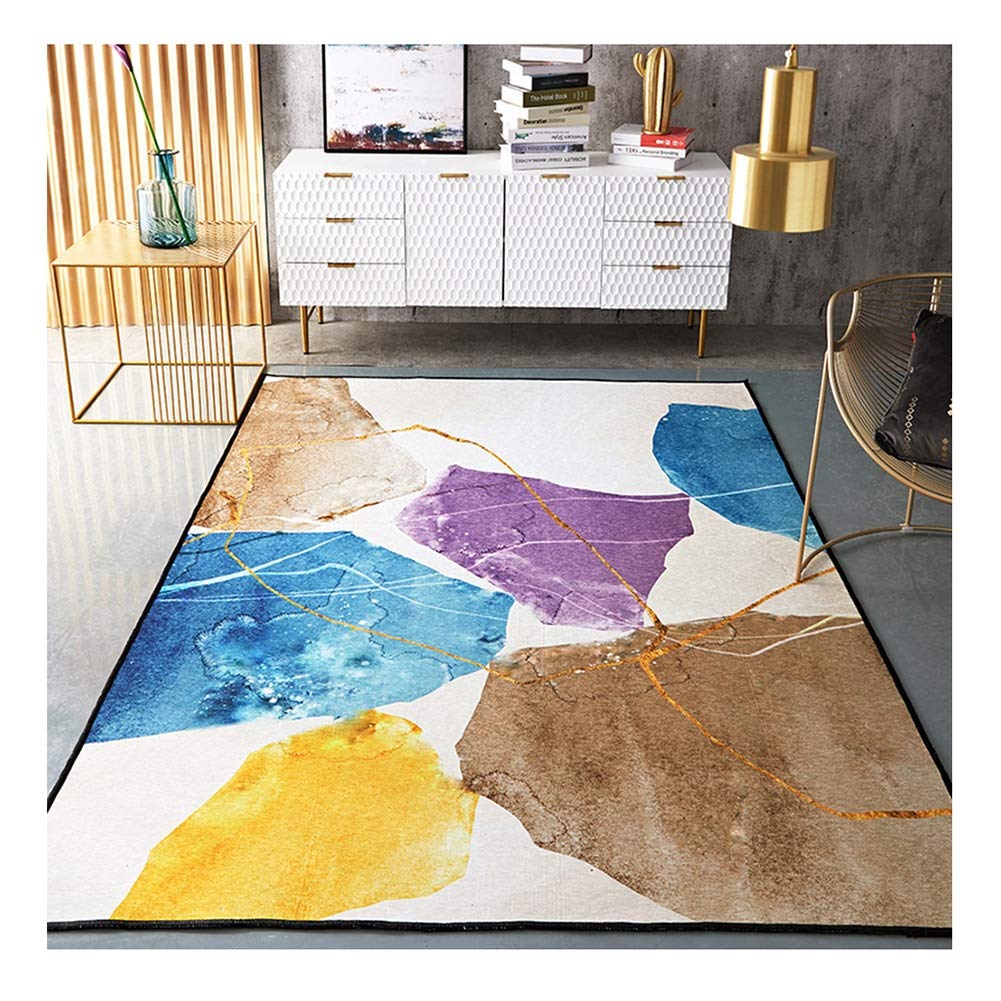 Carpet YAN YUN Carpet - Nordic Abstract Watercolor Smudged Rug Bedroom Bedside Chenille Anti-slip Mat Can Be Hand-washed, Multi-size (Color : Style1, Size : 80x160cm)