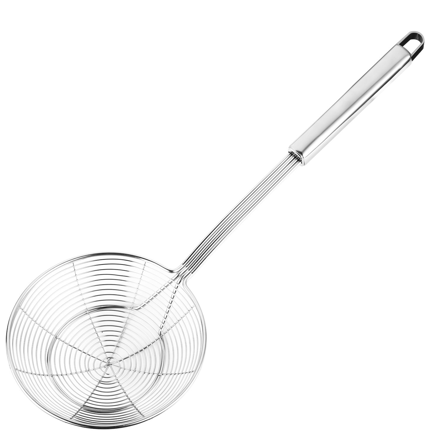 Hiware Solid Stainless Steel Spider Strainer Skimmer Ladle for Cooking and Frying, Kitchen Utensils Wire Strainer Pasta Strainer Spoon, 5.4 Inch