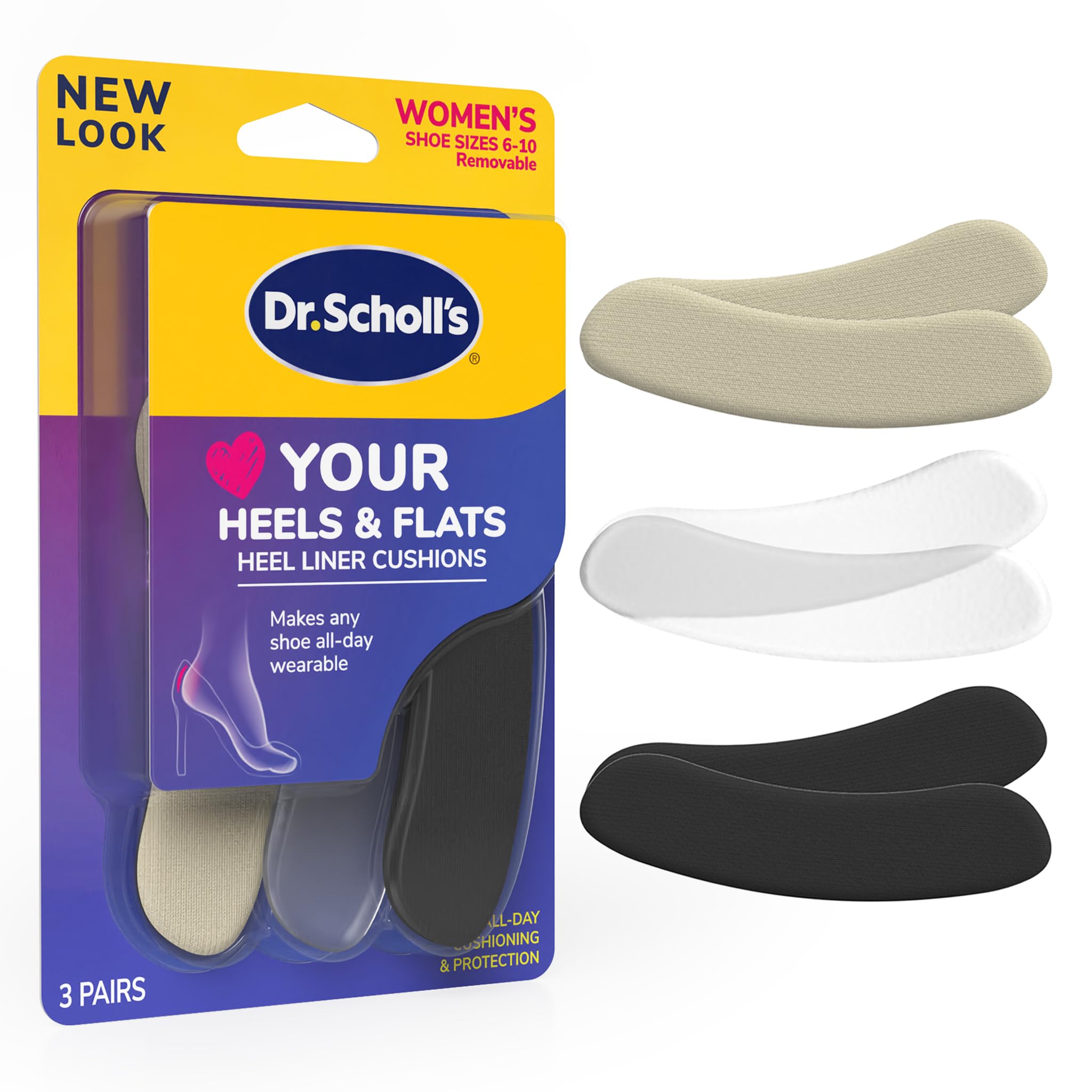 Dr. Scholl's® Love Your Heels & Flats Heel Liner Cushions, Helps Prevent Uncomfortable Shoe Rubbing at The Heel and Helps Prevent Shoe Slipping for Shoes That are Too Big, 3 Pair