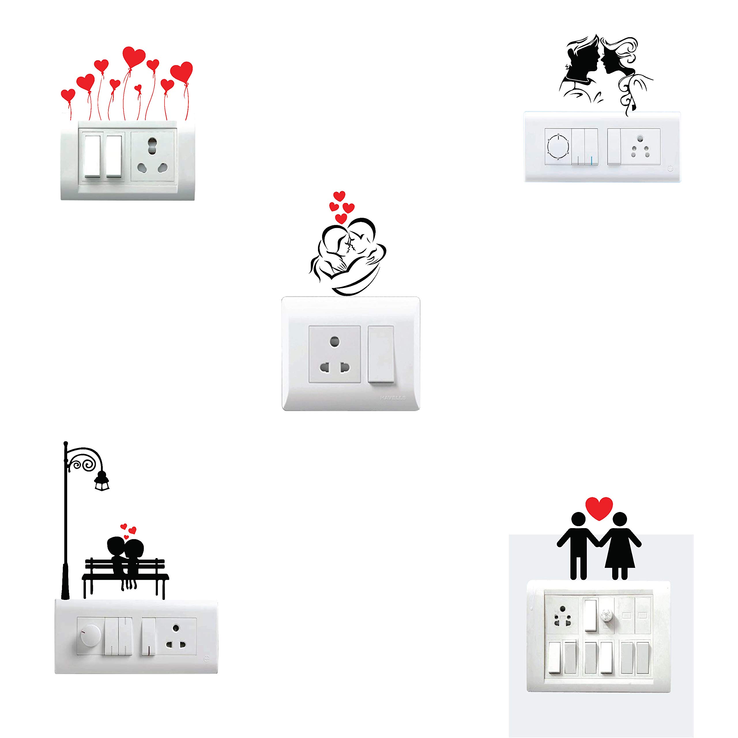 VVWV® Sweet Couples Switch Board Stickers for Home Living Kids Bed Room Wall Decoration Multicoloured Vinyl Stylish 3D Combo Sticker (Standard Size)