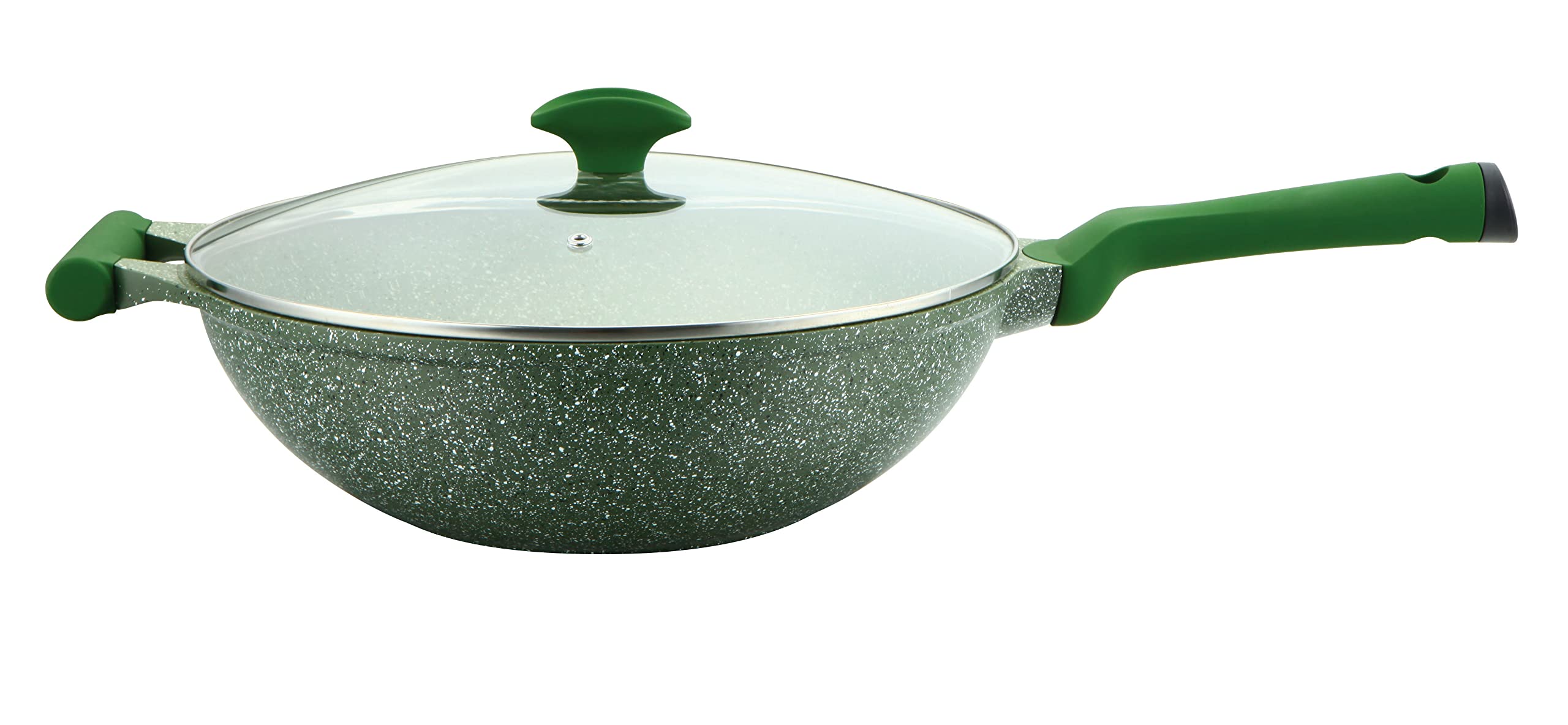 Prestige Essentials Granite Non-Stick WOK Pan with Lid Cast Aluminium Cookware Induction Base Non Stick Marble PFOA & Lead Free - Green, 32cm PR81118