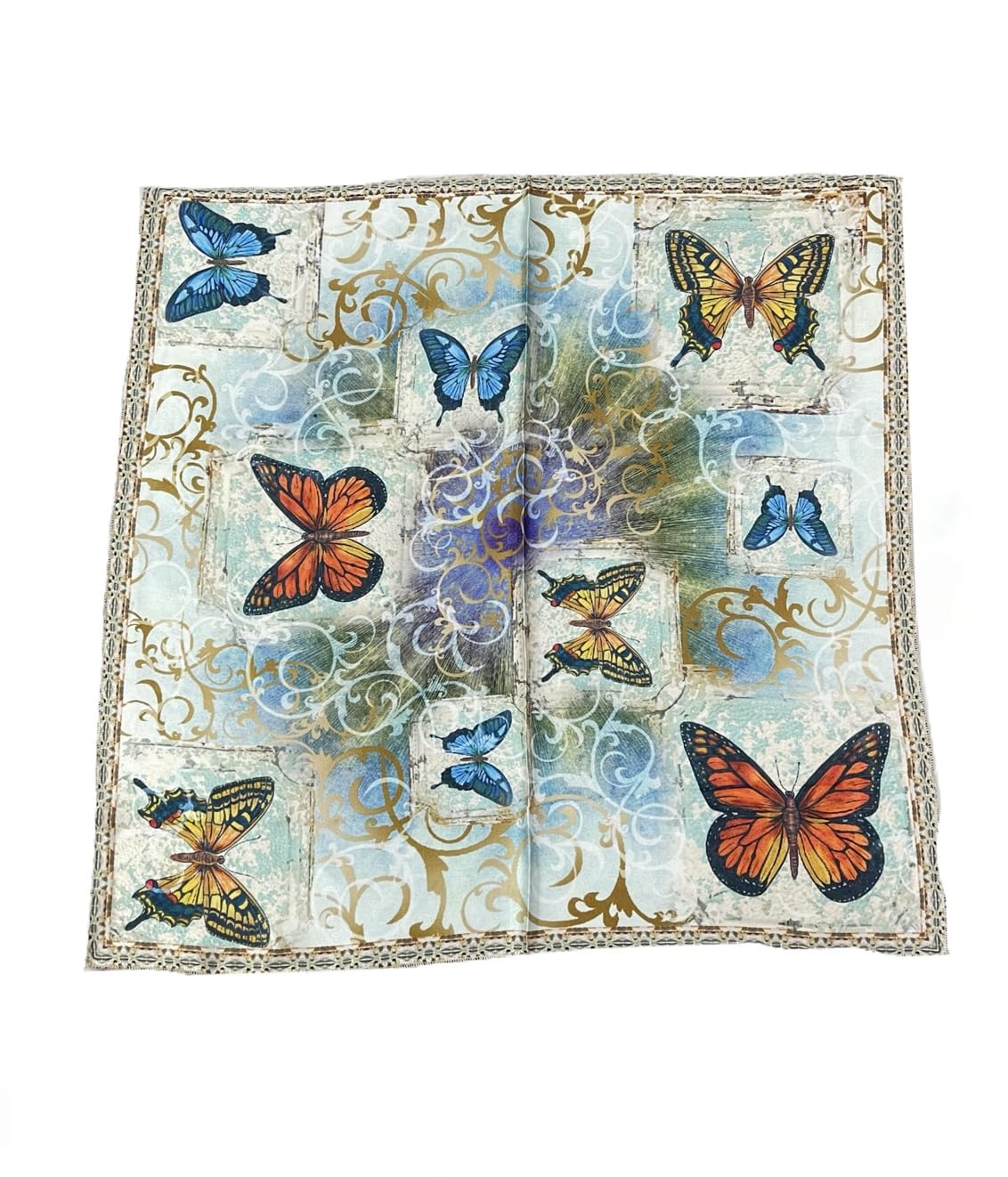 REEMA PRINTS Fancy Silk Satin Butterfly Soft Digital Bandana (Multicolor 50 X 50m)