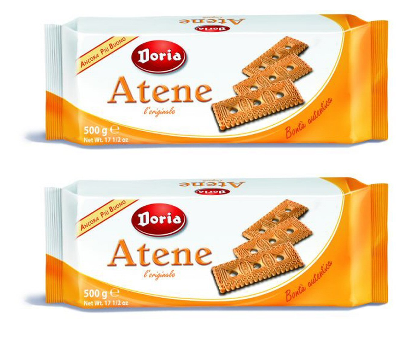 Doria: "ATENE" shortbread biscuits - 17.63 Oz (500g) Pack of 2 [ Italian Import ]