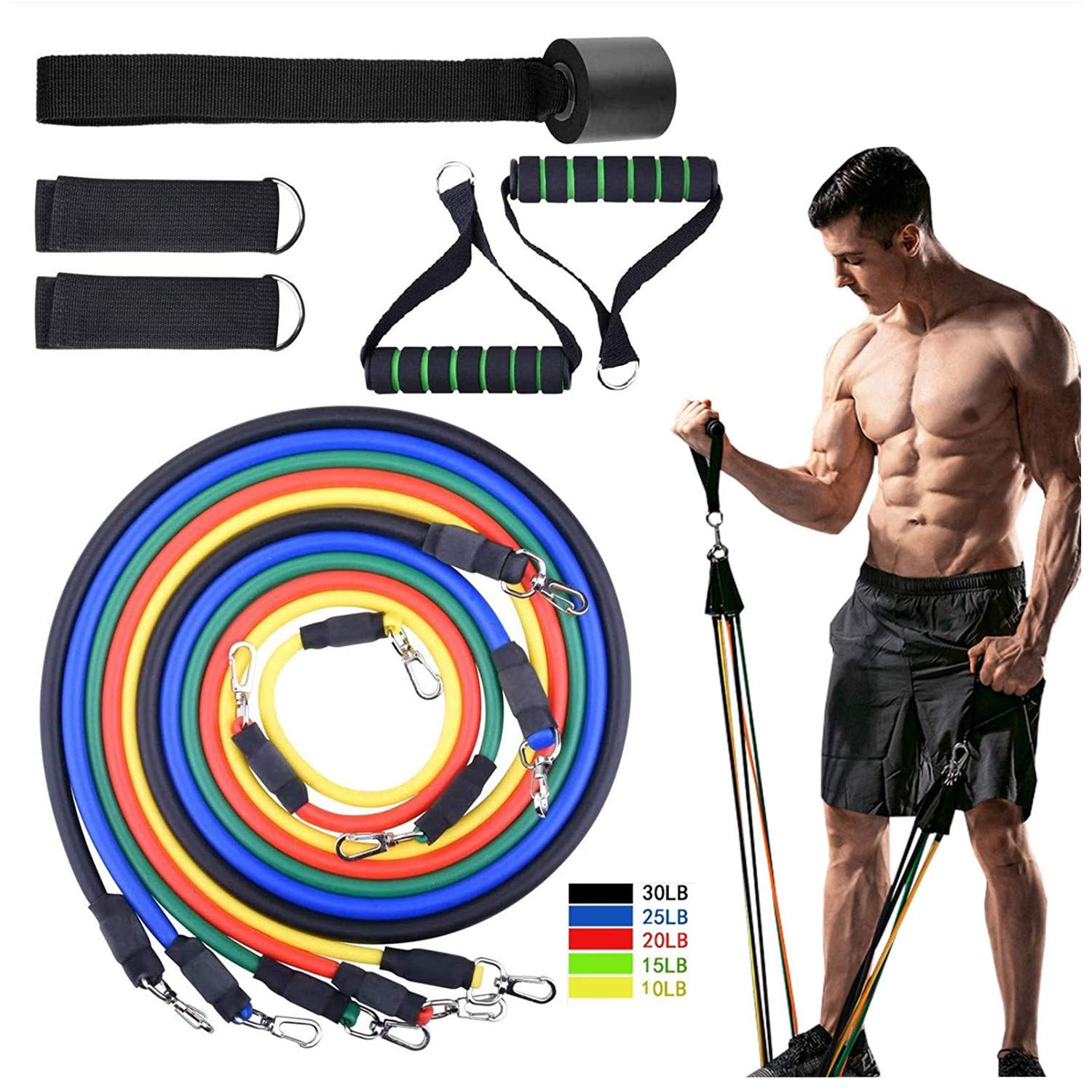 CEISPOB Resistance Bands Set – Include 5 Stackable Exercise Bands with Handles, Carry Bag, Legs Ankle Straps & Door Anchor Attachment – Personal Home Gym