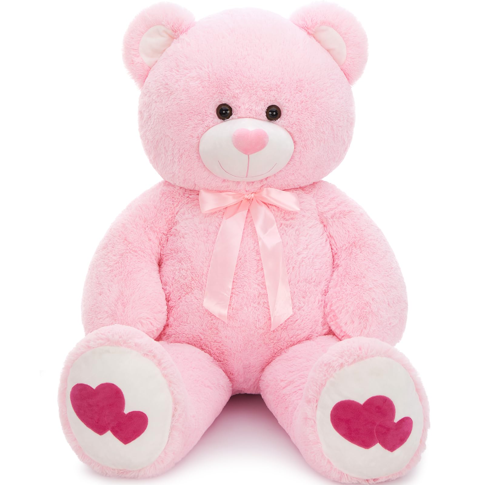 MaoGoLanGiant Pink Teddy Bear Plush 42",Big Teddy Bear Stuffed Animal with Heart Footprints and Heart Nose,Large Valentines Teddy Bear for Girlfriend,Wife,Lover-Anniversary, Birthday,Long Distance