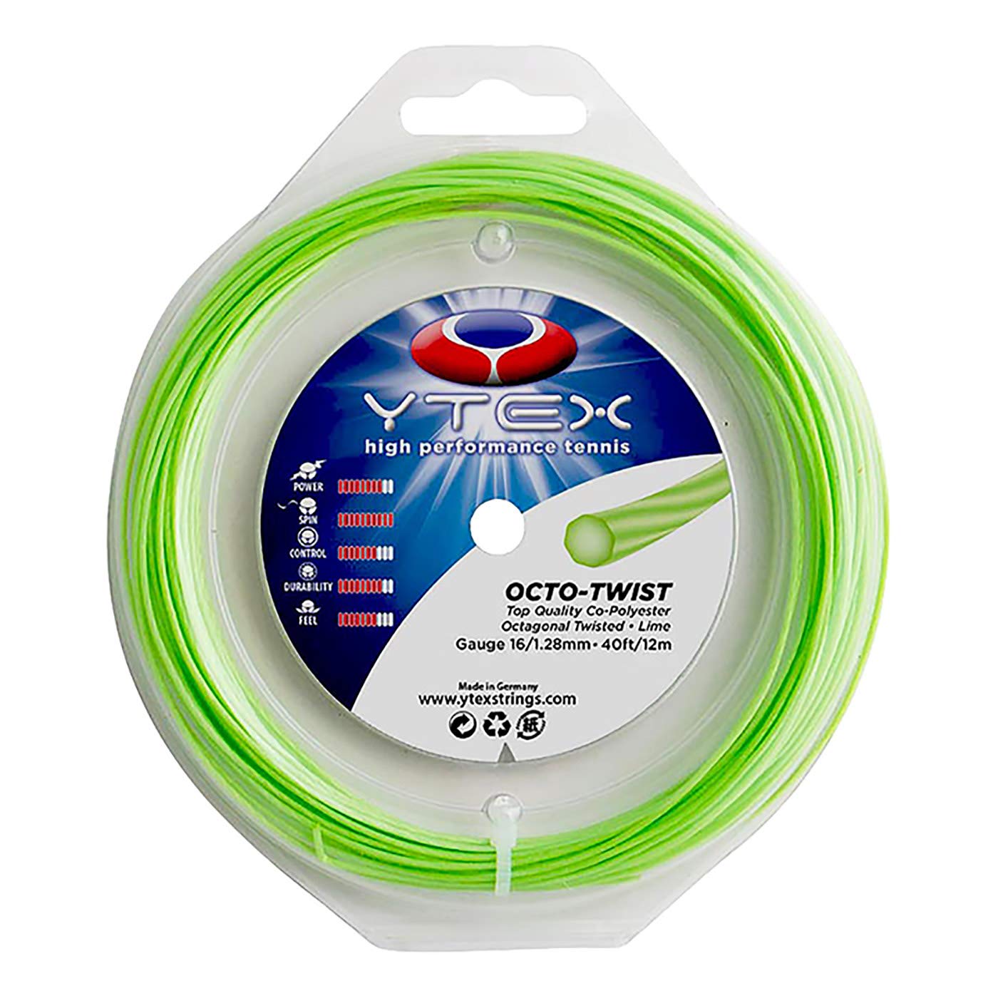 YTEX Octo-Twist Green Tennis Racquet String (16 Gauge, 1.26mm)