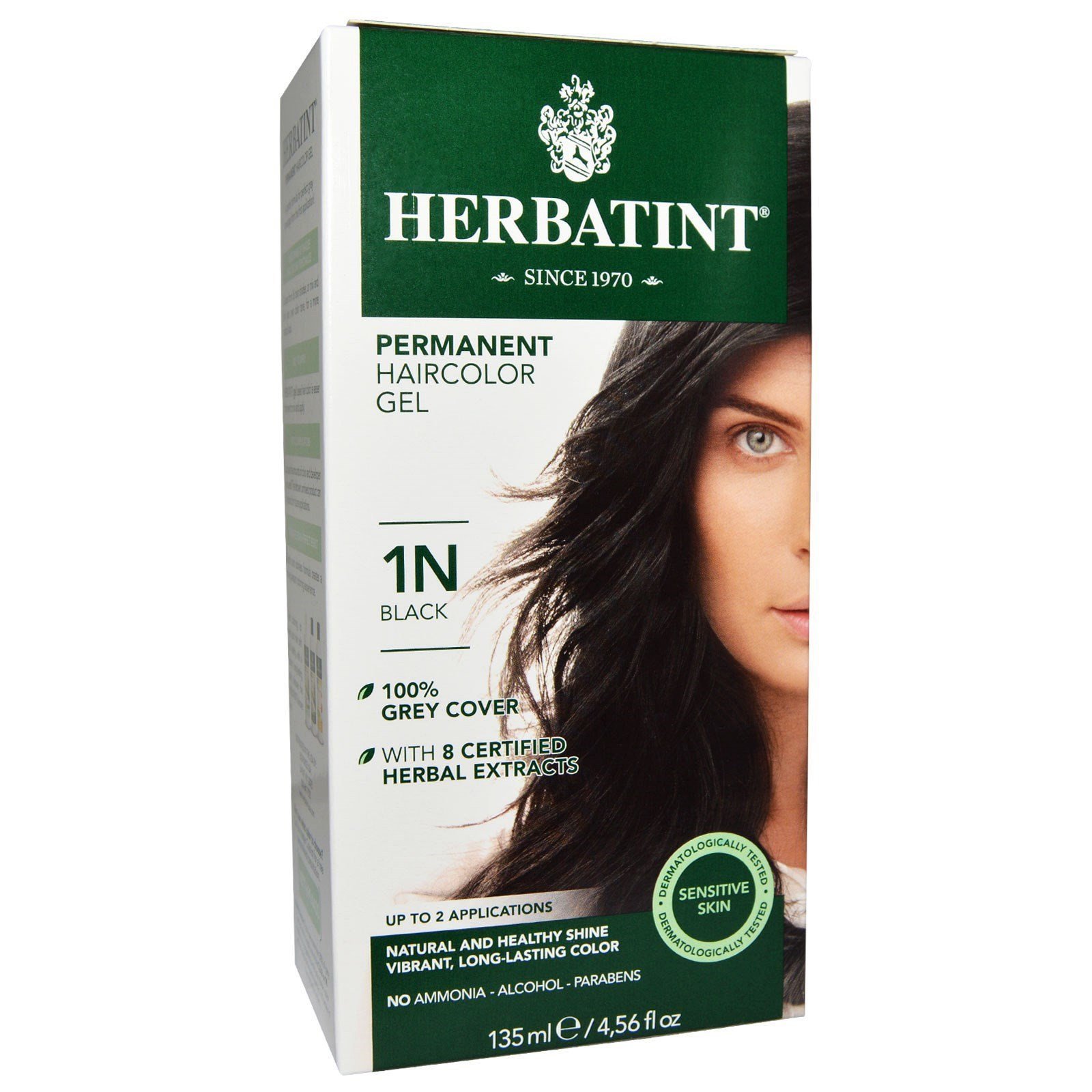 Herbatint 1N Permanent Herbal Black Haircolor Gel Kit - 3 per case.